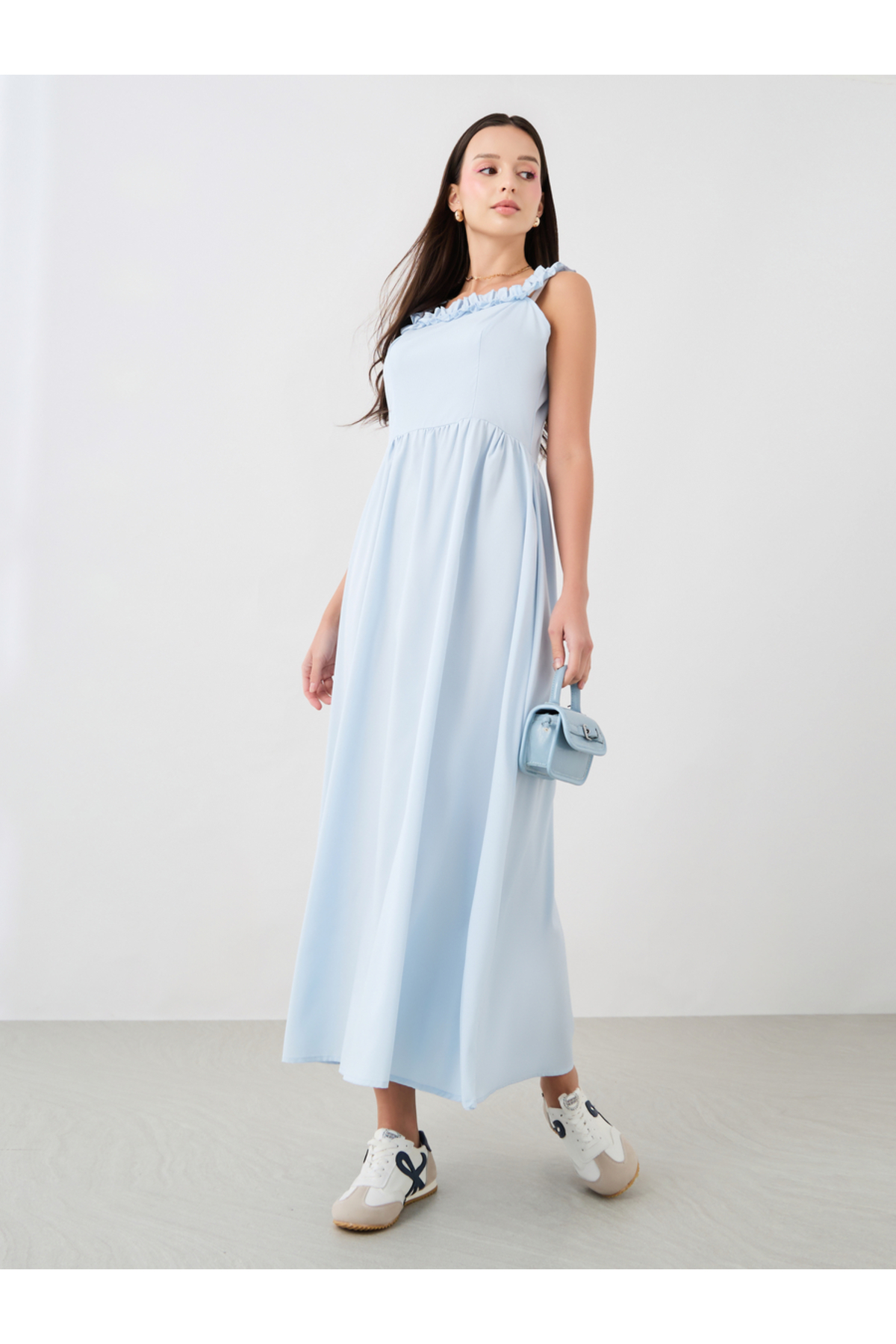 Styli Solid Sleeveless Square Neck Midi Dress