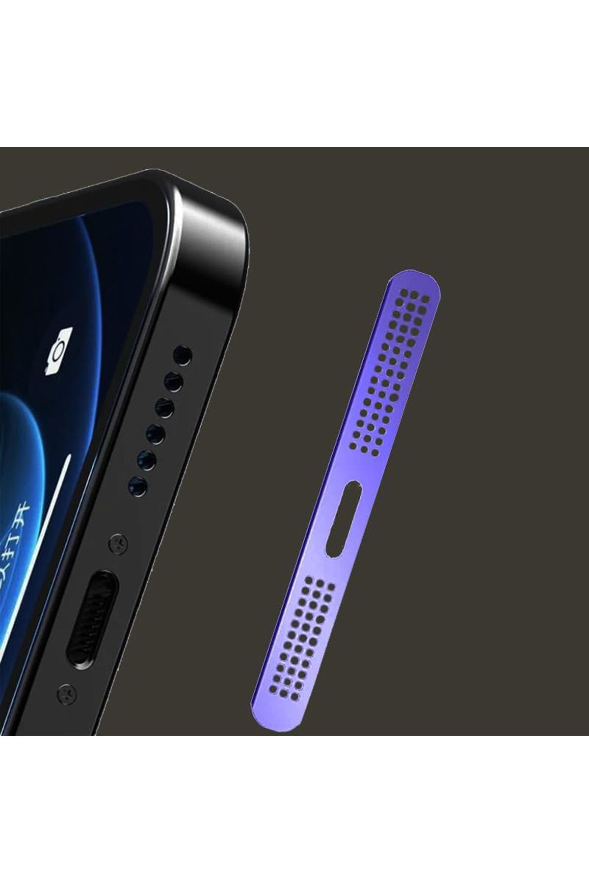 Merwish iPhone 12 ve 16 Arası Düz, Pro, Pro Max ve Plus Uyumlu Hoparlör Toz Koruyucu Sticker – Mor