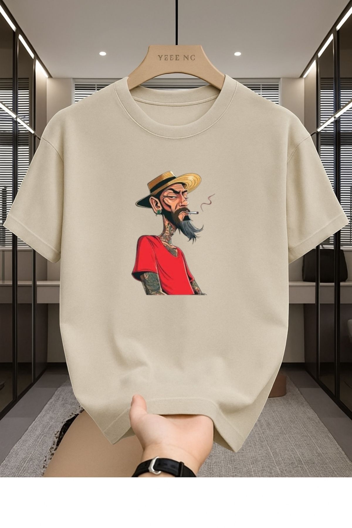 Madali Boutique Gettho Adam Baskılı Unisex Bisiklet Yaka Pamuk Oversize Boyfriend T-Shirt