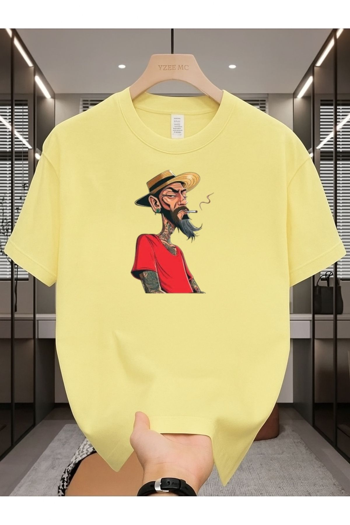 Madali Boutique Gettho Adam Baskılı Unisex Bisiklet Yaka Pamuk Oversize Boyfriend T-Shirt