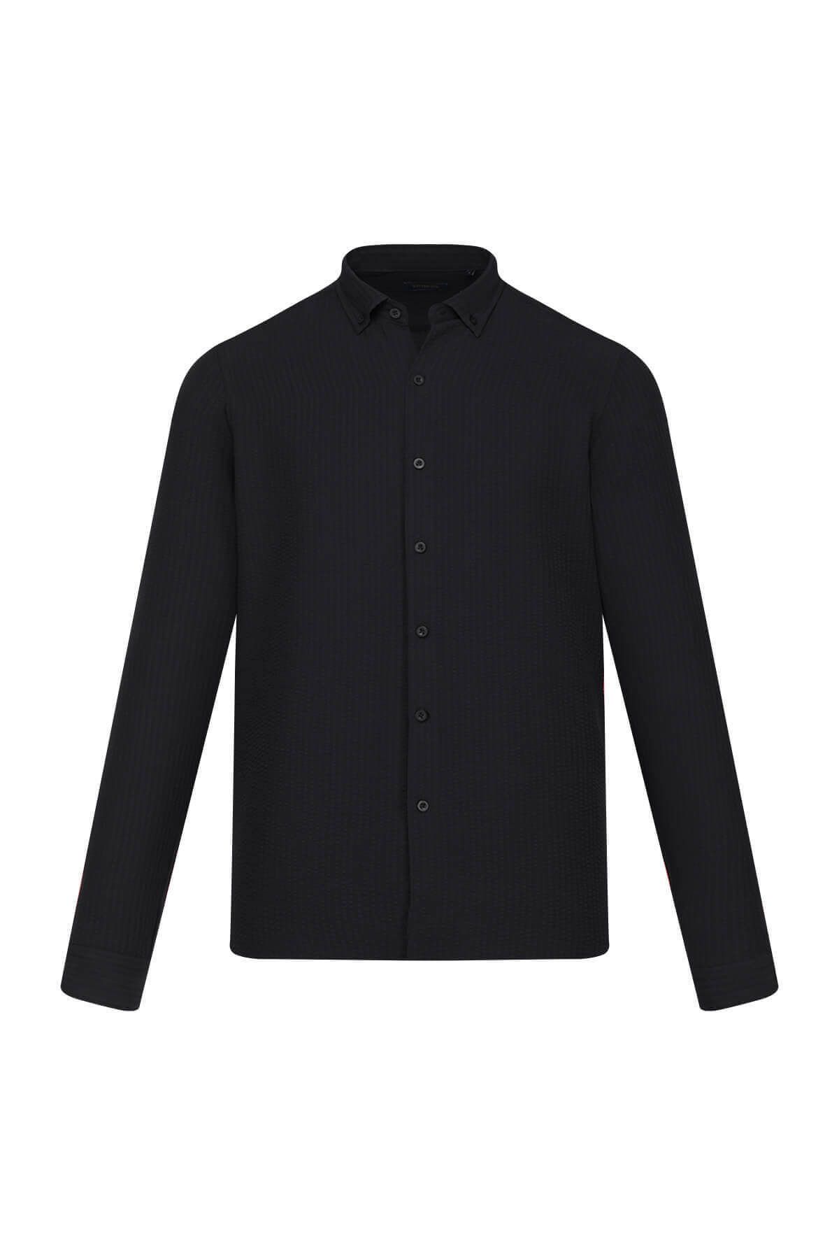 Hatemoğlu Siyah Comfort Fit Düğmeli Yaka Uzun Kollu Casual Gömlek