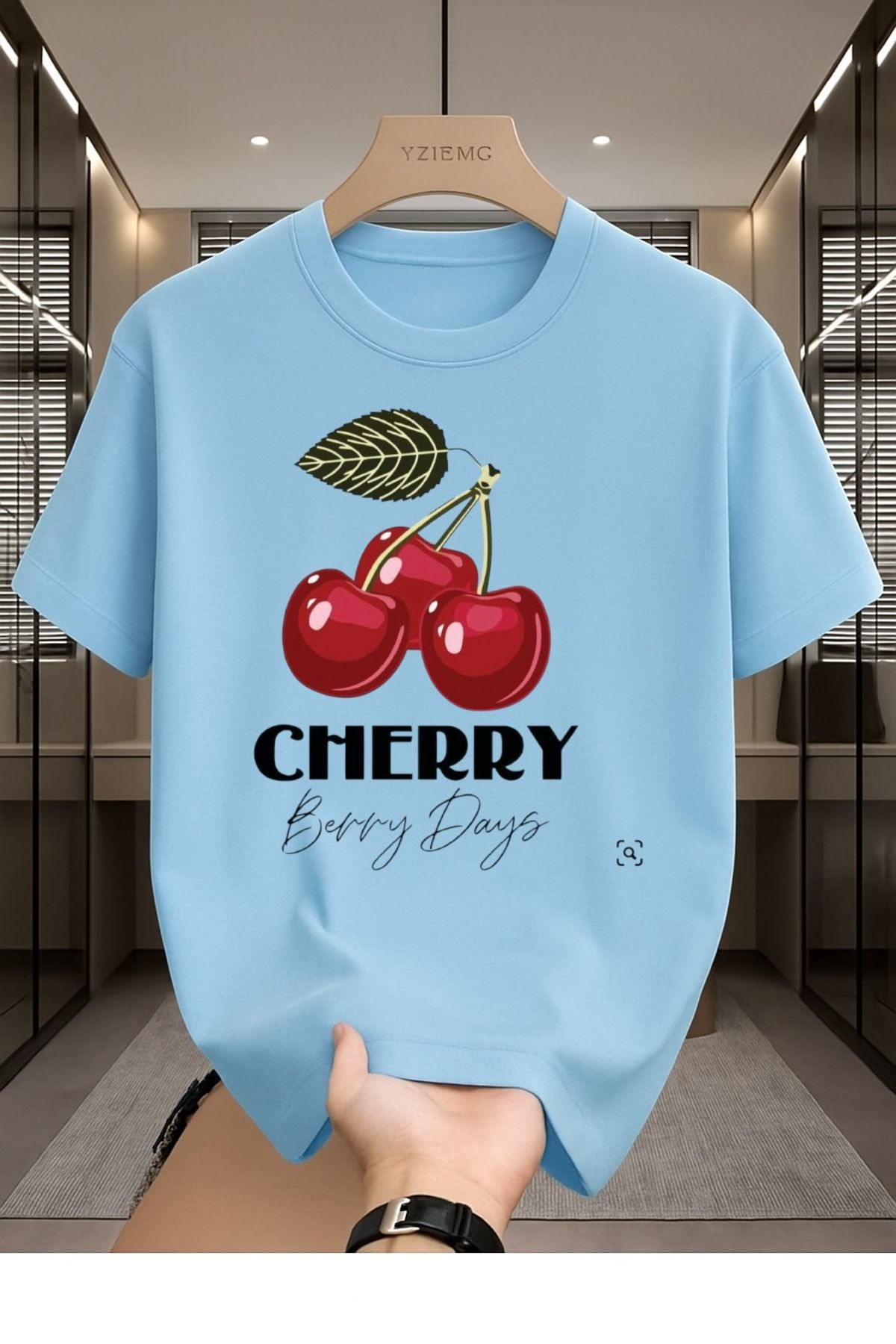 Madali Boutique Cherry Bery Days Baskılı Unisex Bisiklet Yaka Pamuk Oversize Boyfriend T-Shirt