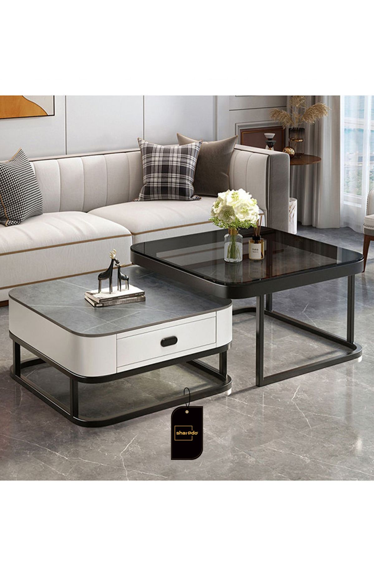 sharpdo-Modern Nesting Table Set, Minimalist Living Room Coffee Table Set, Square-shaped End Table 2