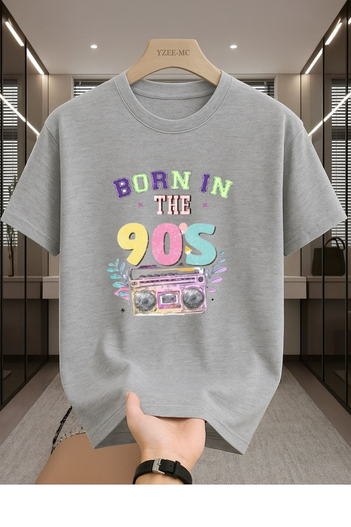 Madali Boutique Bron in The 90s Baskılı Unisex Bisiklet Yaka Pamuk Oversize Boyfriend T-Shirt