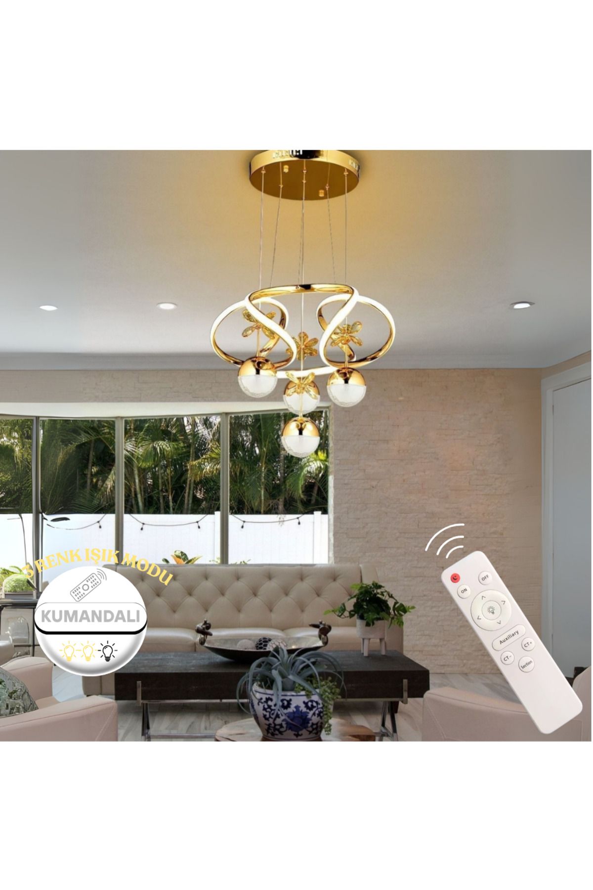 neeko BELEM LED’li Sarkıt Avize – 3 Farklı Işık Tonu & Kumandalı/Dimmer Özelliği Gold Kaplama