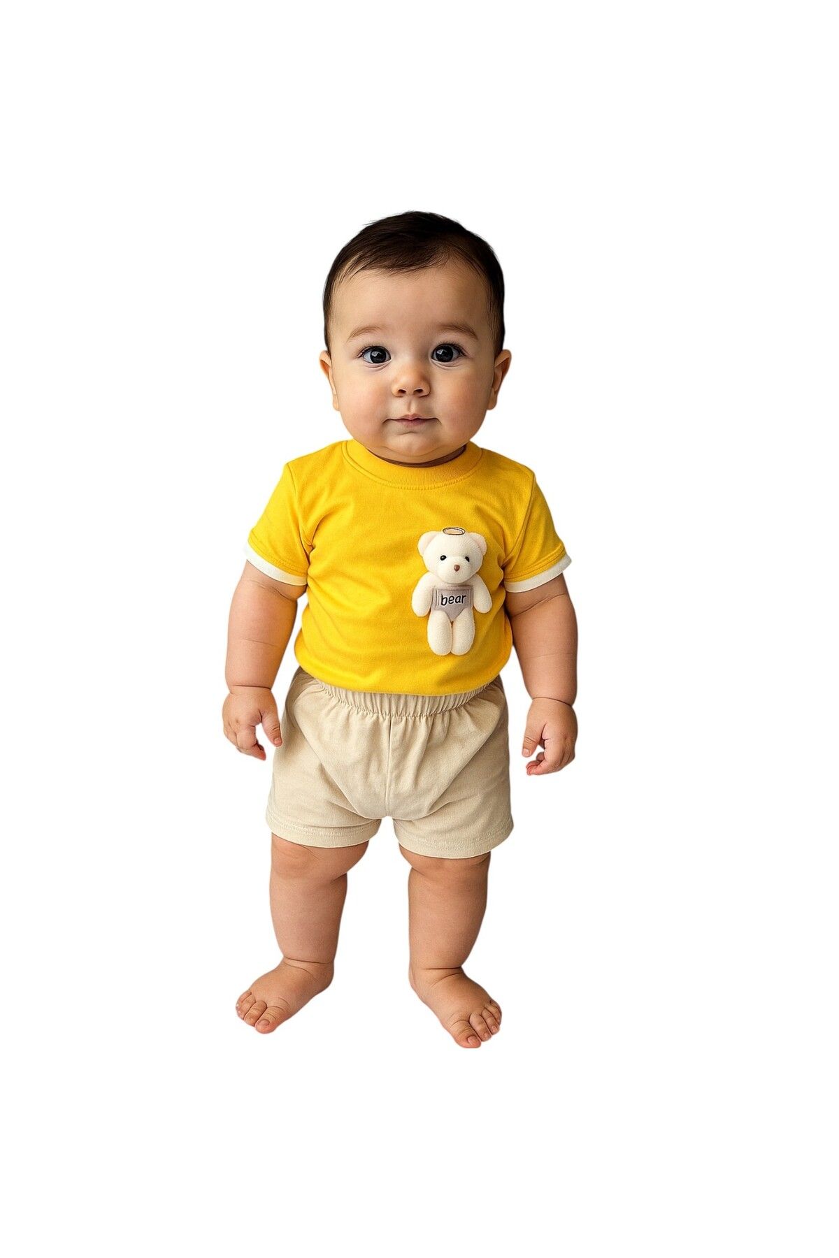 BYS BABY FASHION Ayıcıklı Sarı Yazlık Bebek Takım
