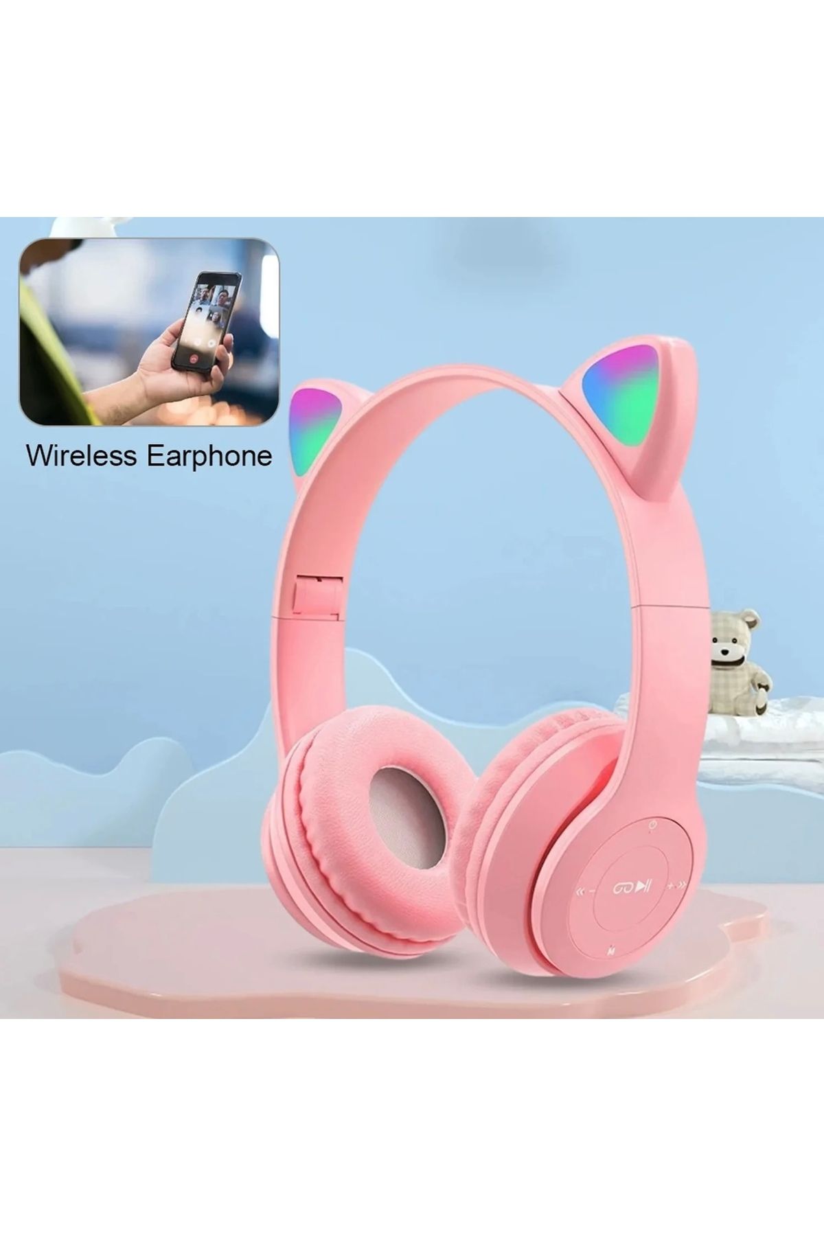 SBZR Katlanabilir Kedicik Kablosuz Kulak Üstü Bluetooth Kulaklık SD Kart Destekli