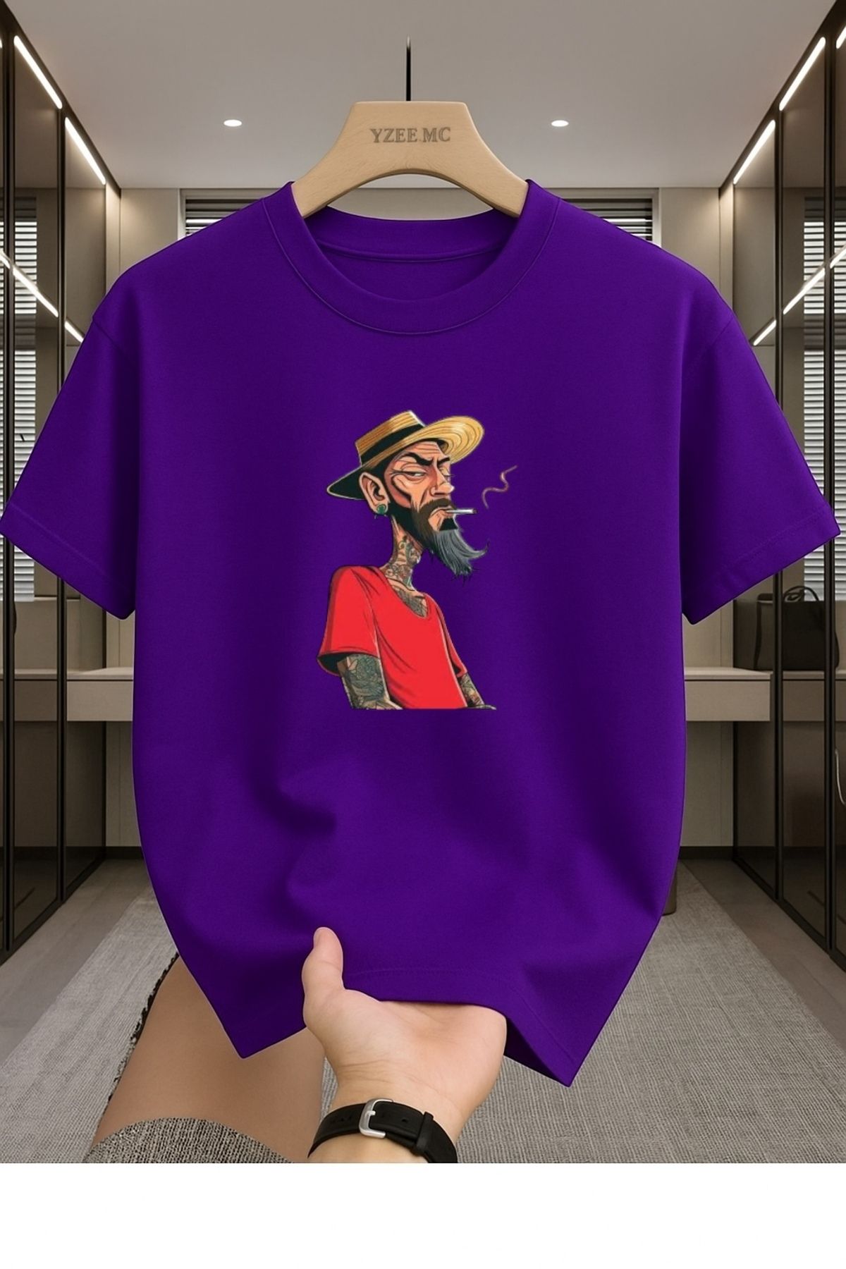Madali Boutique Gettho Adam Baskılı Unisex Bisiklet Yaka Pamuk Oversize Boyfriend T-Shirt