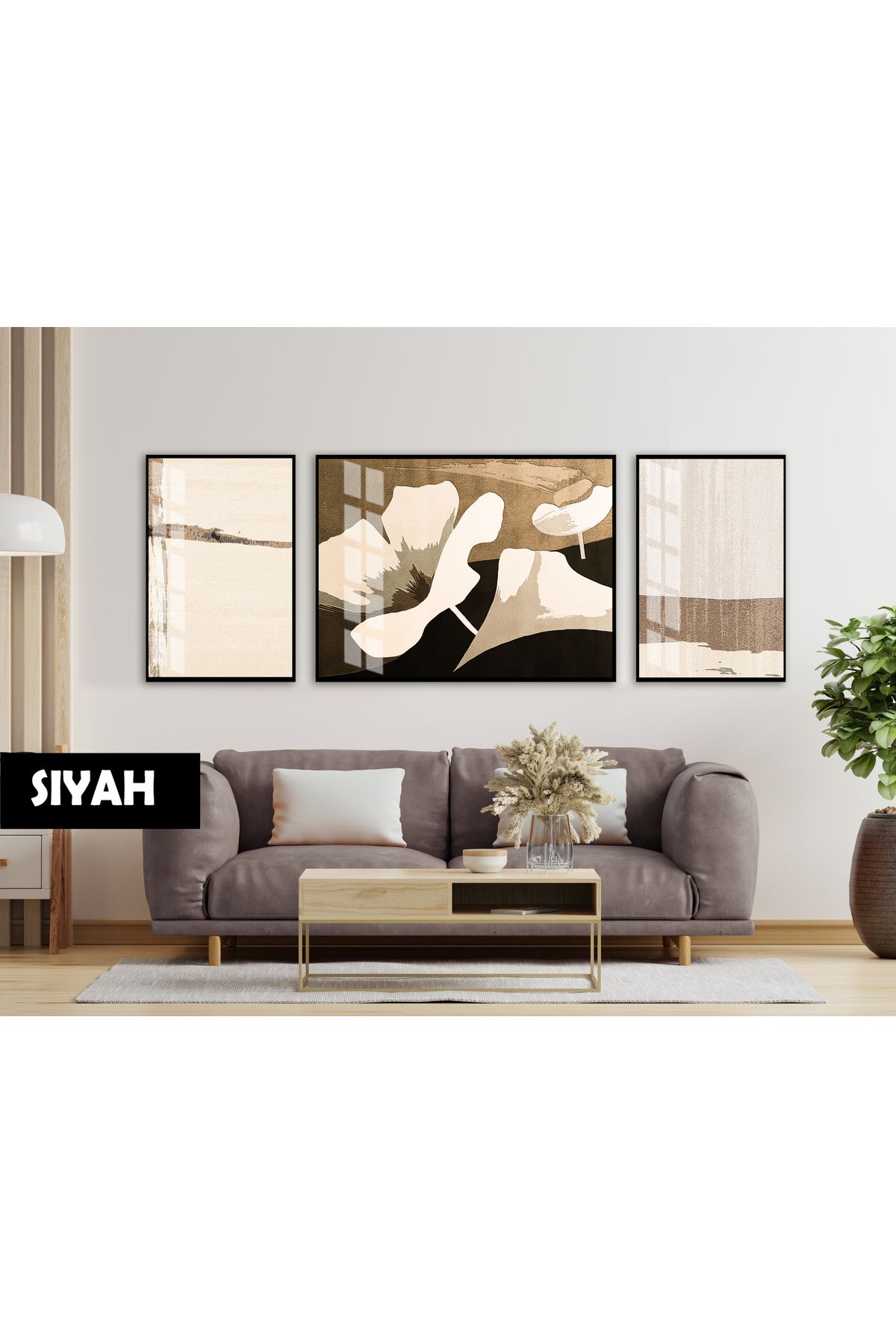 Harikabirev HARİKABİREV|(ABSTRACT) ÇİÇEK MACRO MODELİ|ÇERÇEVELİ TEMPERLİ CAM TABLO 3LÜ YATAY