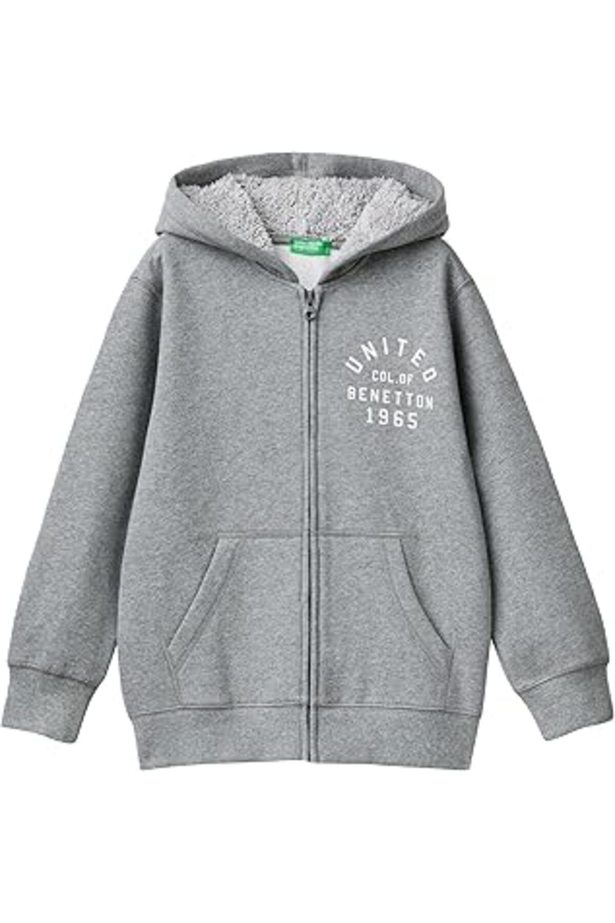 Mu Art Ahşap United Colors Of Önü Logo Baskılı Cep Detaylı Fermuarlı Kapüşonlu Sweatshirt Kapüşonlu Sweatshirt E