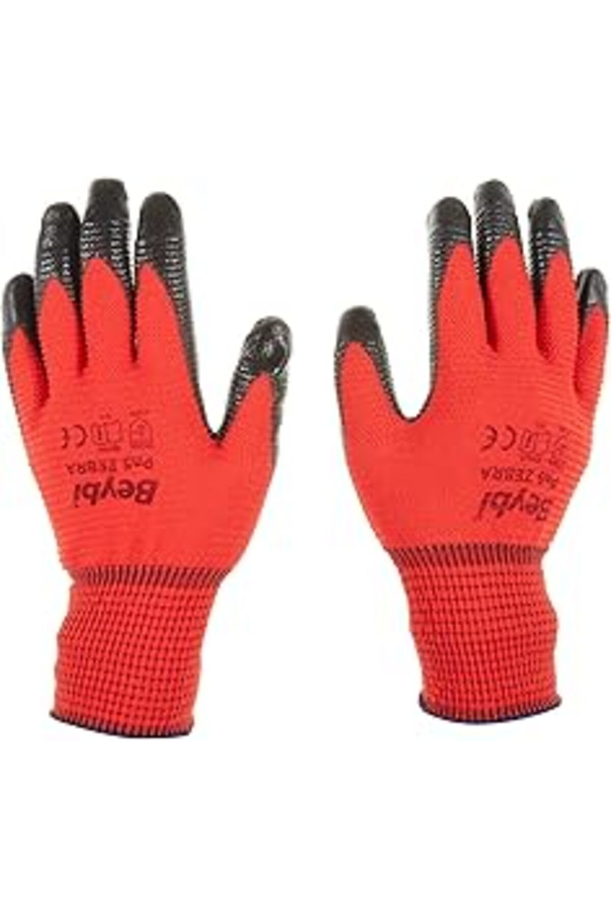 Karachil Beybi Pn5 Zebra Polyester Örme Nitril Eldiven Çift - No:9 - Kırmızı Siyah