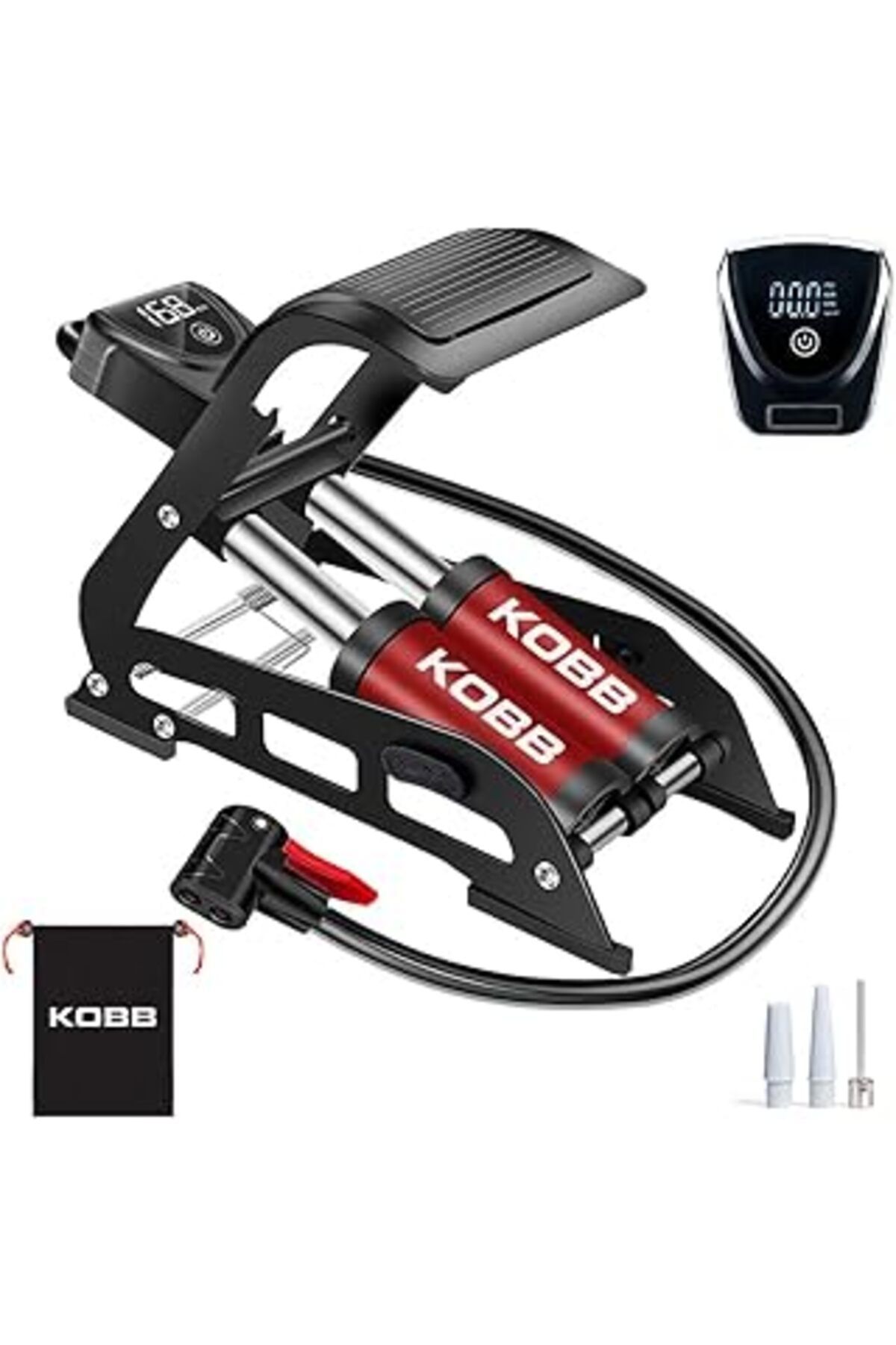 Mu Art Ahşap Kobb Kb5402D Çift Pistonlu Dokunmatik Dijital Basınç Göstergeli Ayak Pompası Ve Taşıma Kılıfı, Kırm