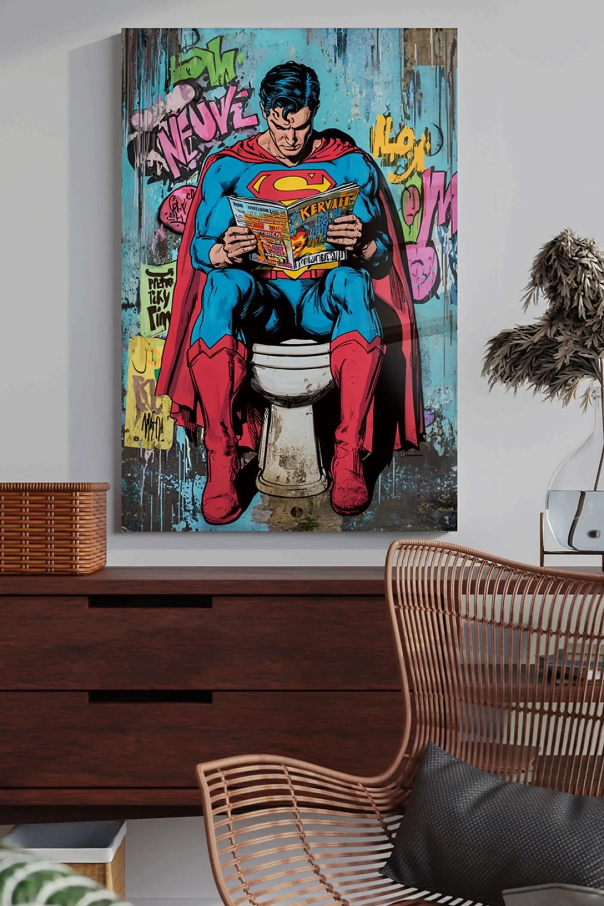 bds art sanatı evinize taşır Pop-Art Superman Cam Tablo