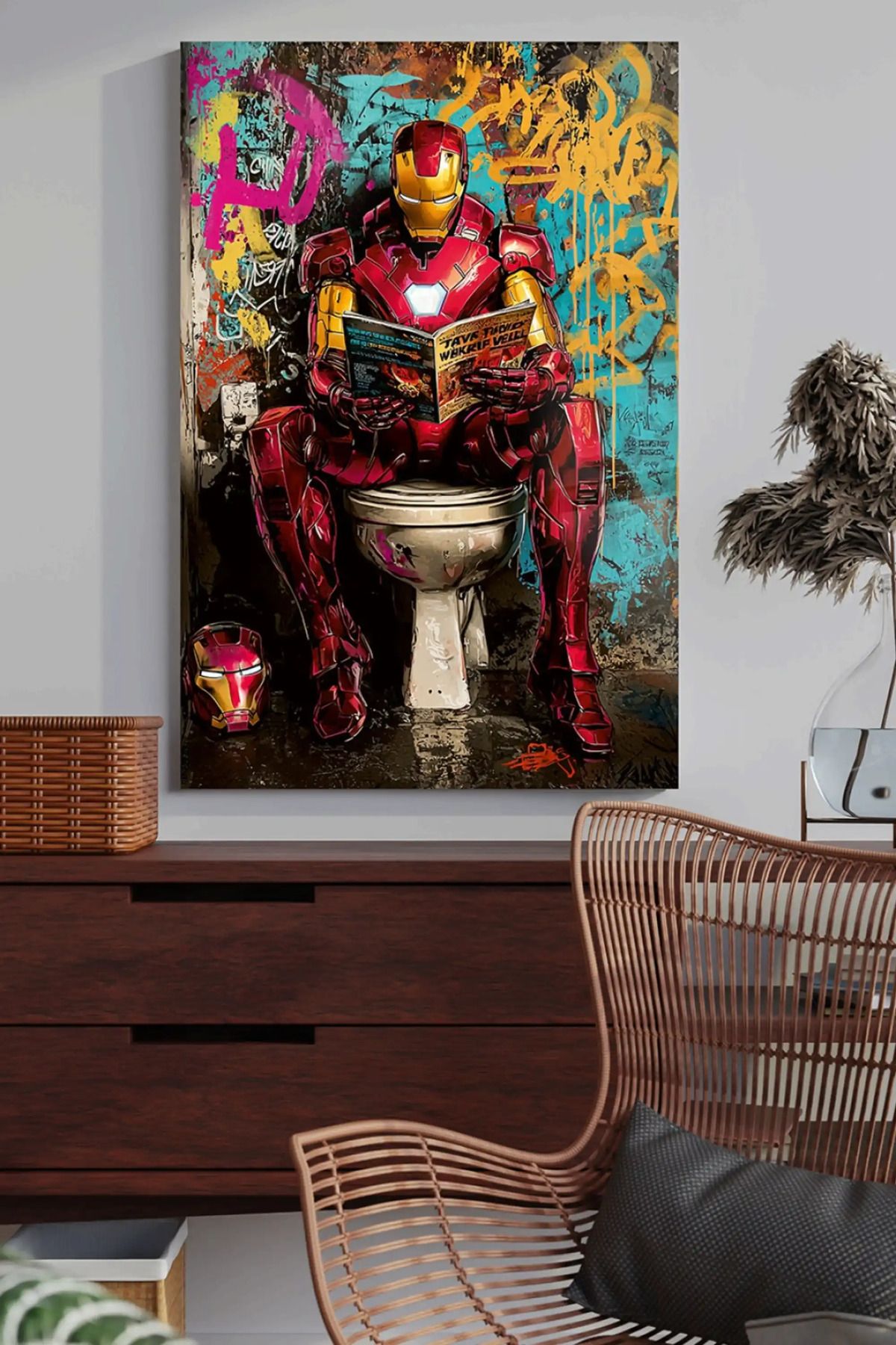 bds art sanatı evinize taşır Pop-Art Iron Man Cam Tablo
