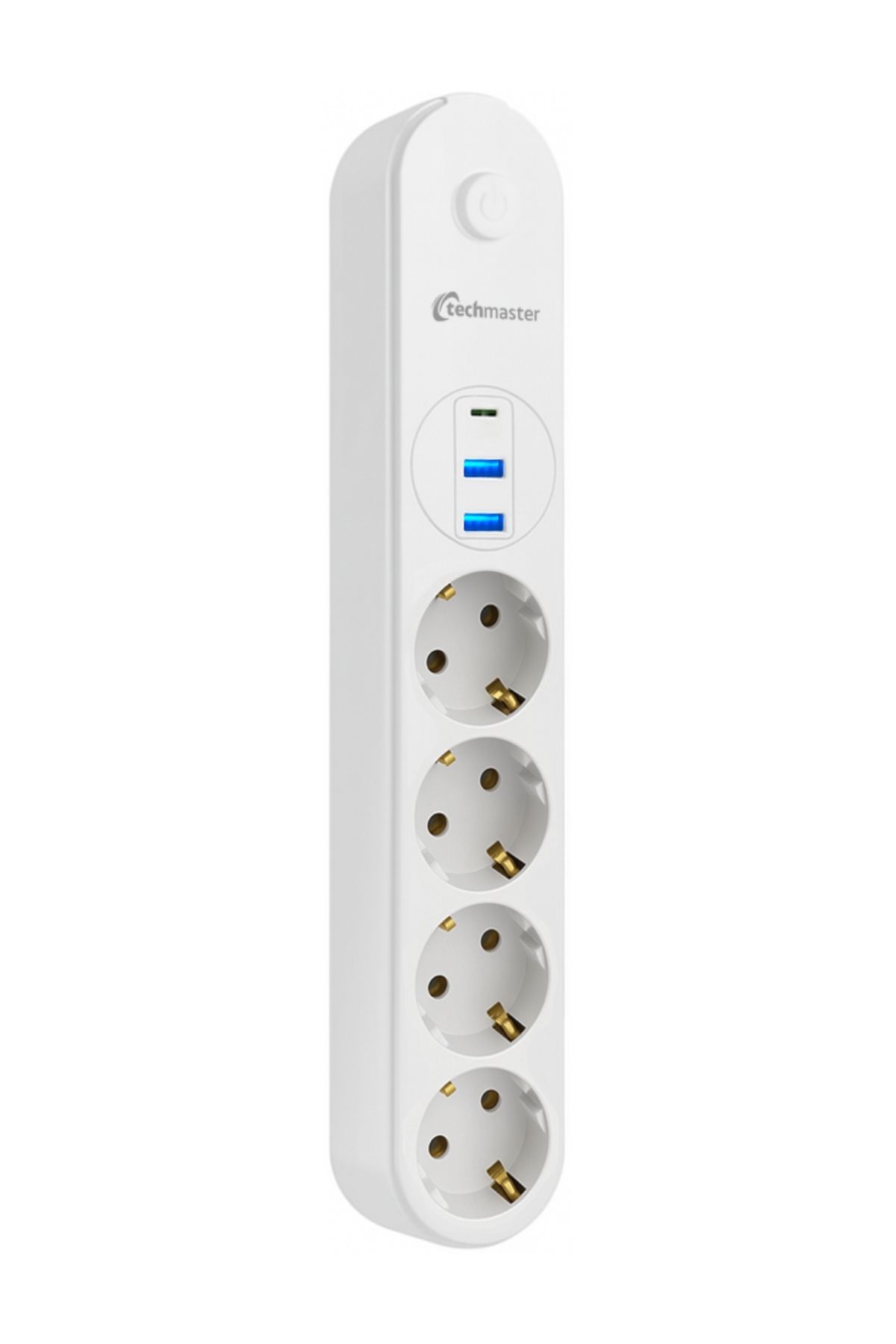 Techmaster 2 Usb+Type-C Akım Çocuk Korumalı 4lü Priz 2mt Beyaz