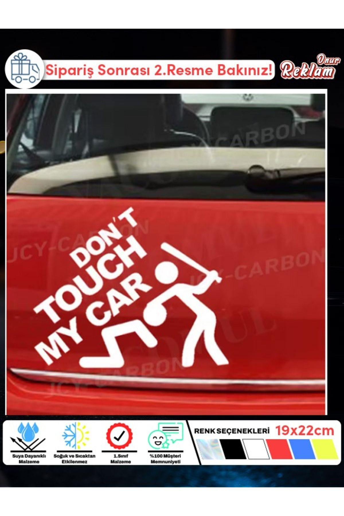 Onur Reklam "Don't Touch My Car" Hologram Araba Stickerı - 19x22 cm
