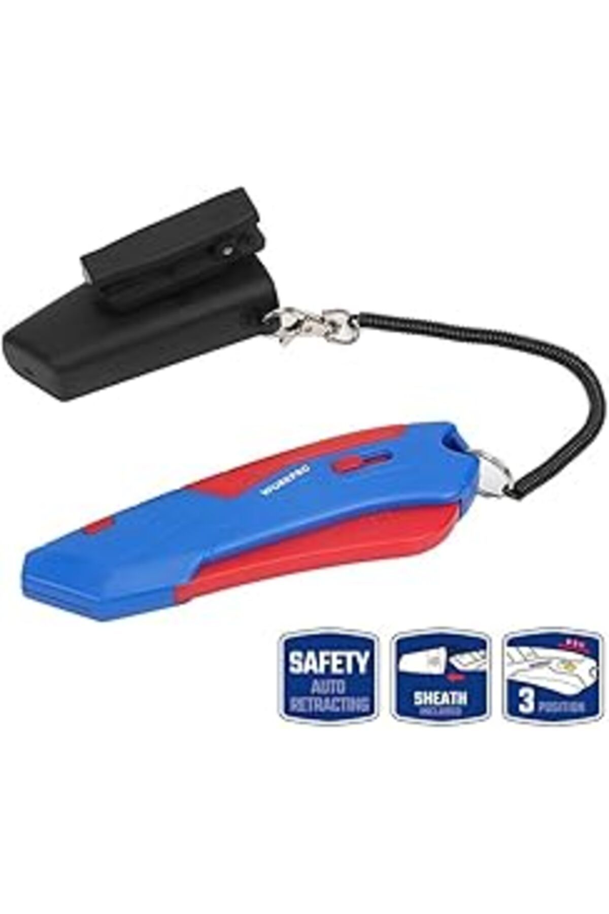 Pazarcan Workpro Wp213010 Kemer Askı Kancalı Otomatik Geri Çekilebilir Mandallı Rötuş Maket Bıçağı + 3 Adet