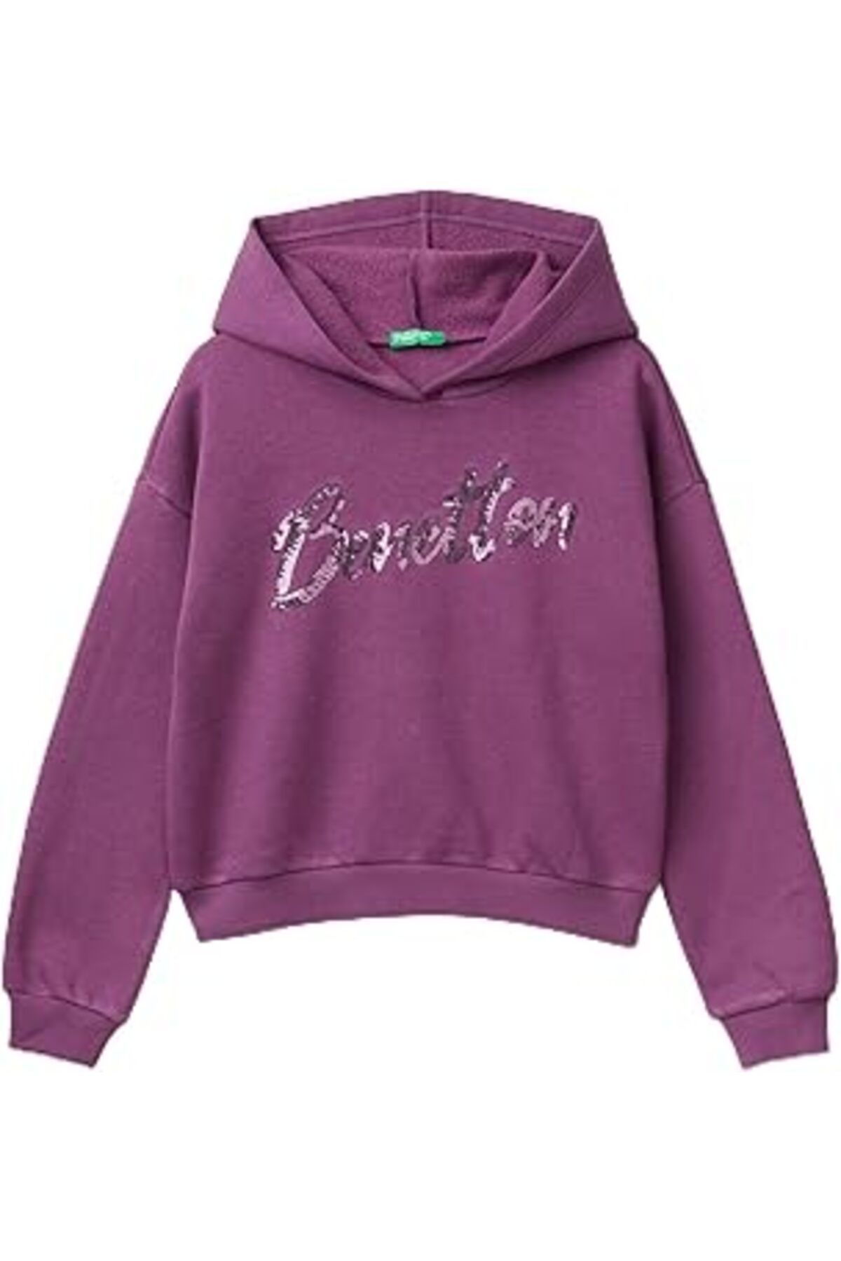 Mu Art Ahşap United Colors Of Logo Detaylı Kapüşonlu Kısa Sweatshirt Kapüşonlu Sweatshirt Kız
