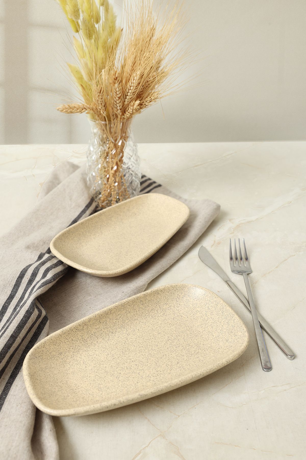 Keramika Mat Krem Tetra Kayık Tabak 21 Cm 2 Adet 039