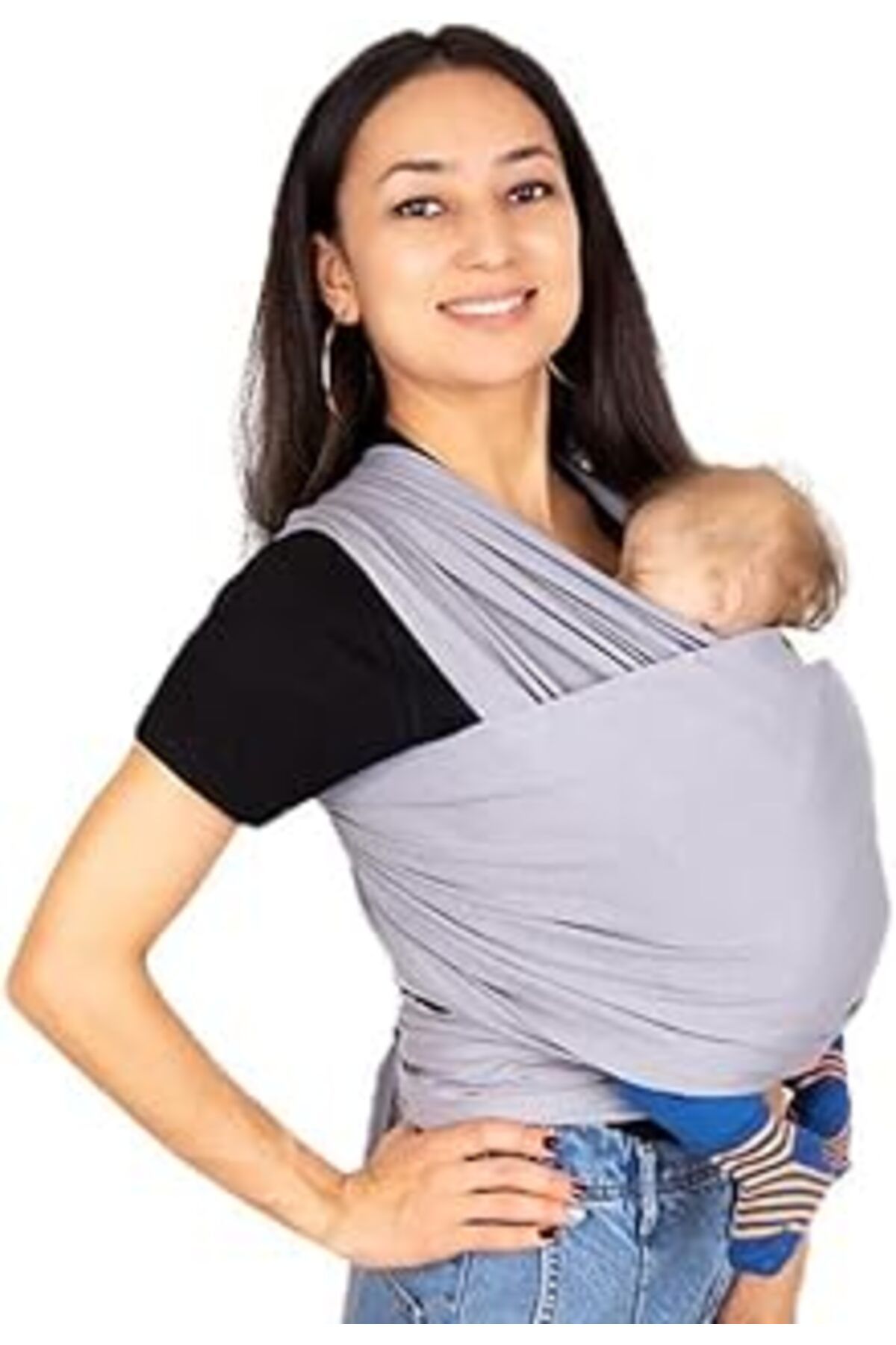 Mu Art Ahşap Esnek Wrap Sling Bebek Taşıma Şalı (Gri)