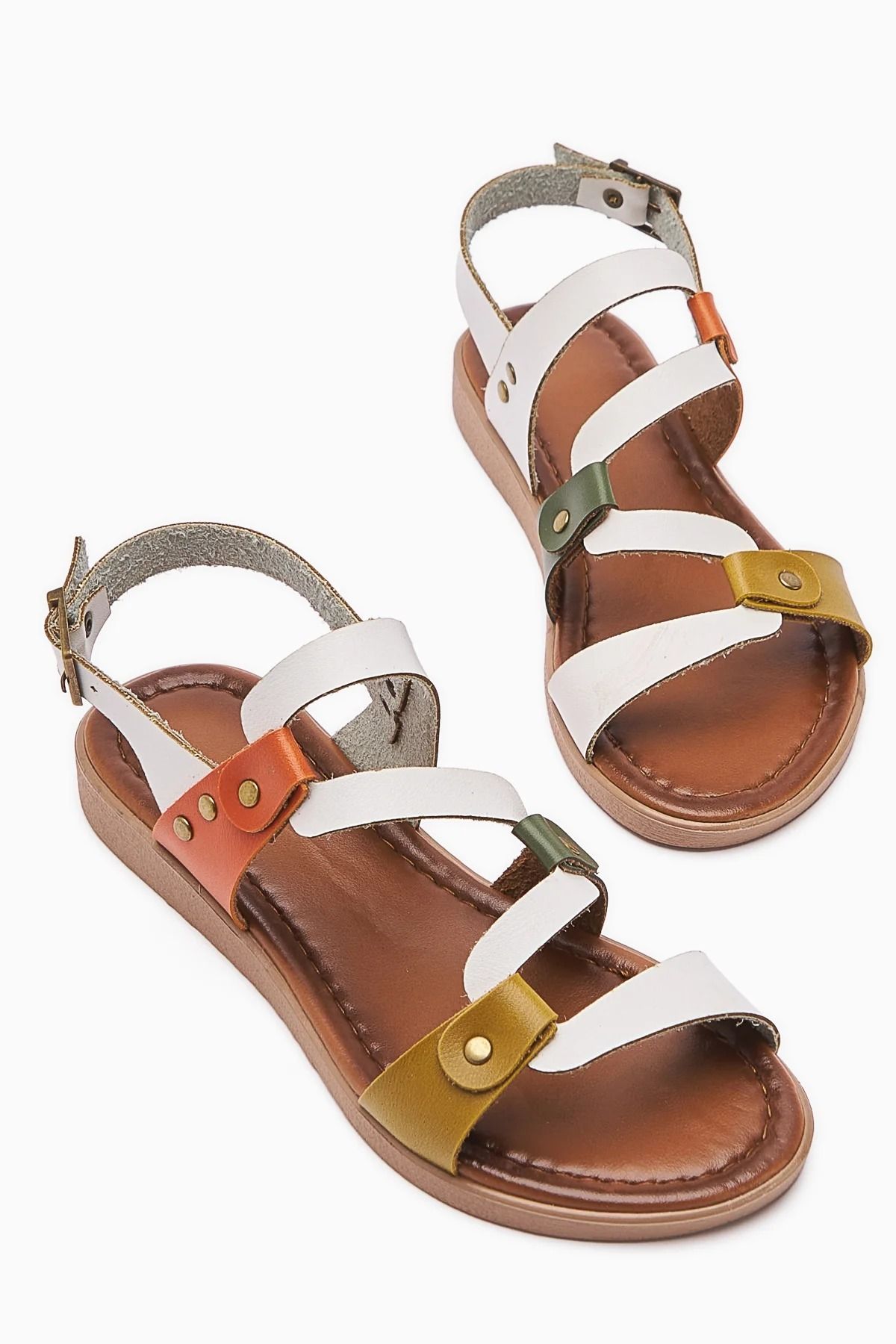 Lively Stylish Crina Hakiki Deri Dalga Bantlı Rahat Sandalet