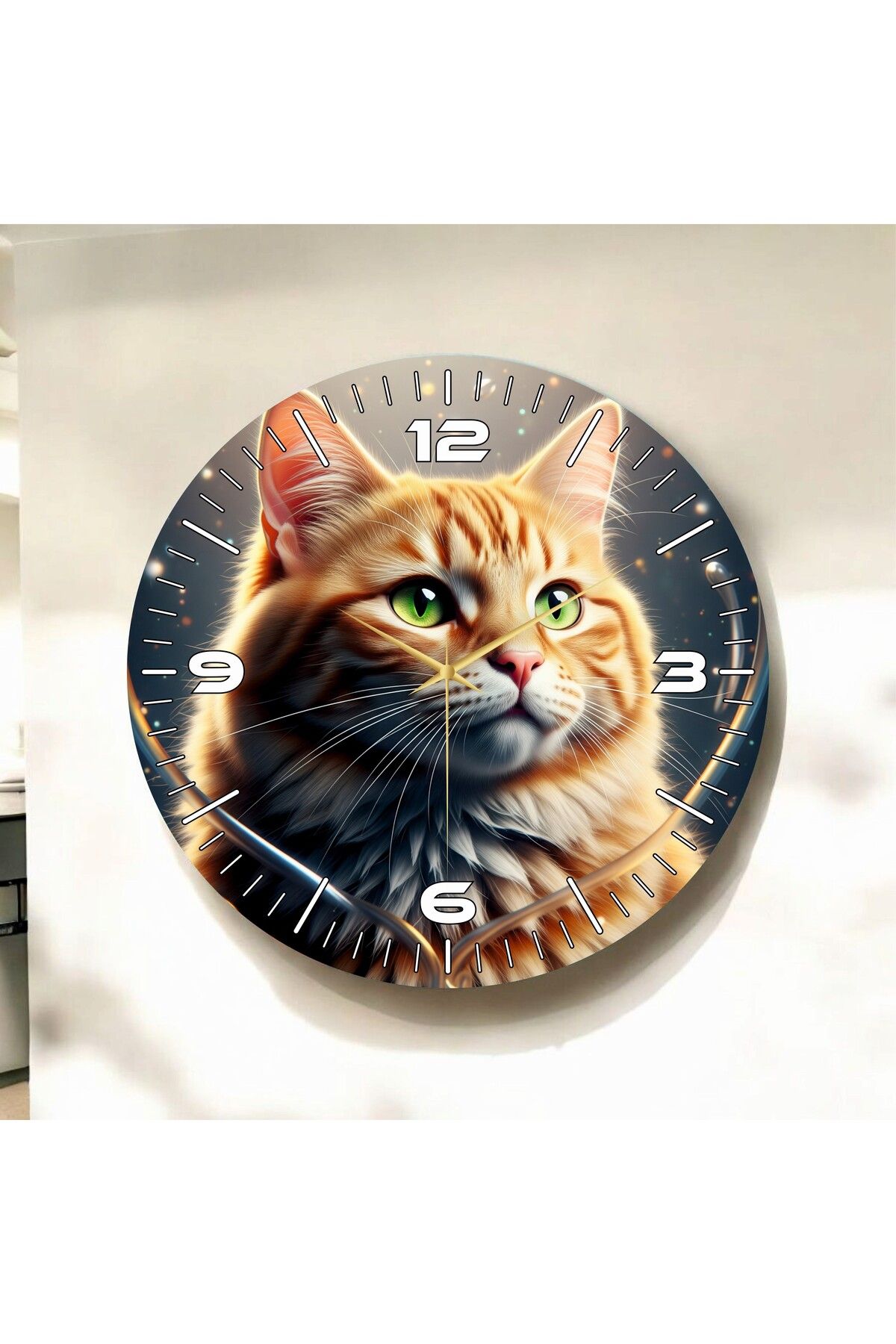 AA Shop Renkli Baskı Kedi Hayvan Desenli Sayılı Hediyelik Ahşap Sessiz Duvar Saati 50cm