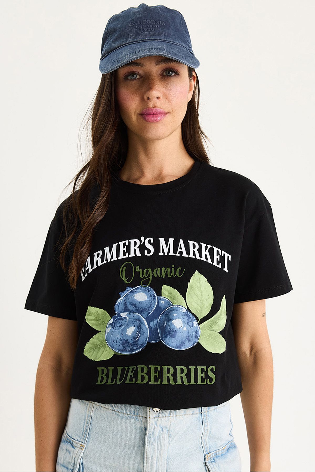 Bianco Lucci Kadın Blueberries Baskılı Bisiklet Yaka %100 Pamuklu T-Shirt 6702 60283451