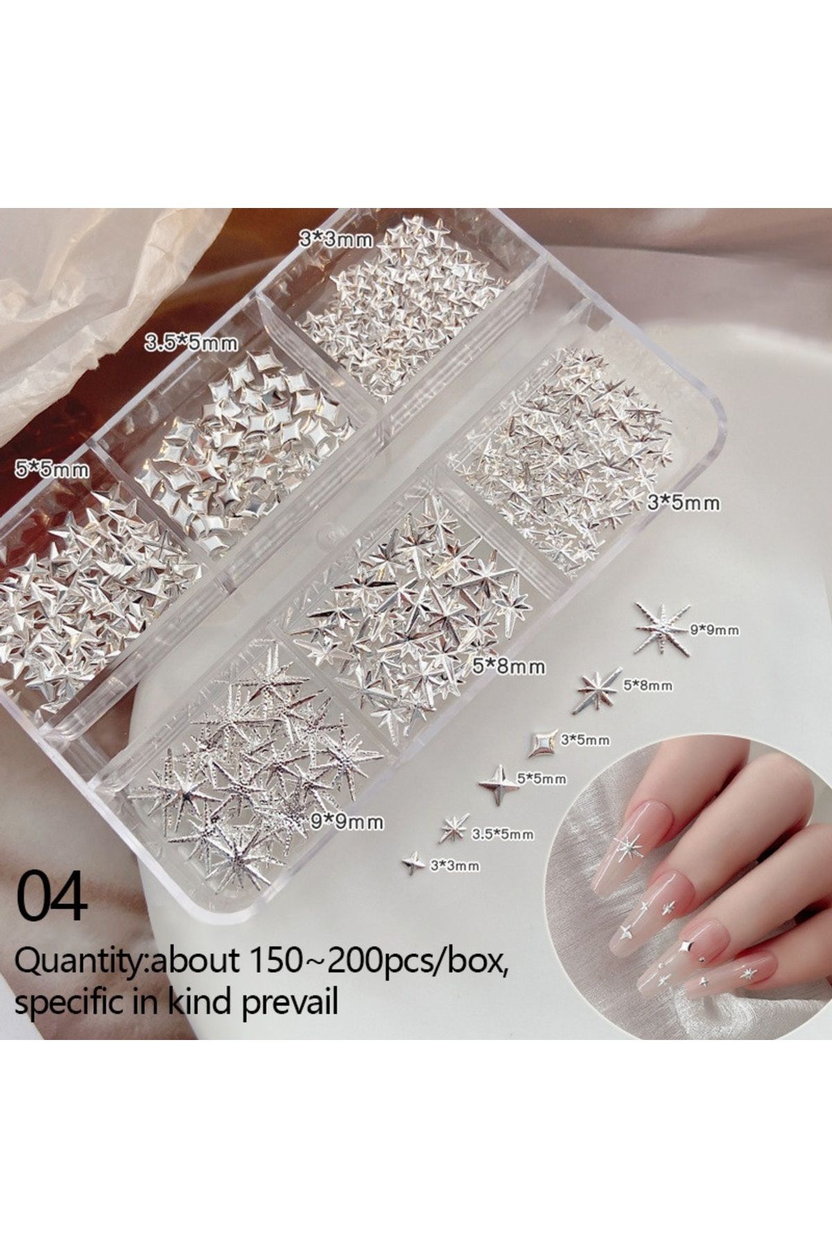Venalisa Silver Gri Renk Yıldız Charm Figürler Kutup Yıldızı Tırnak Süsleme Nail Art