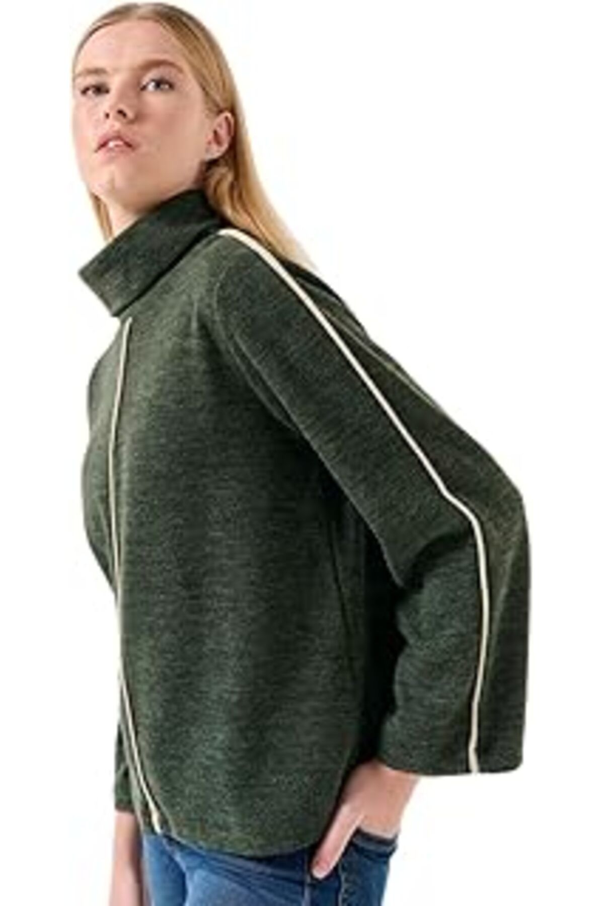 TBSProjects Jimmy Key Haki Balıkçı Yaka Uzun Kollu Rahat Sweatshirt