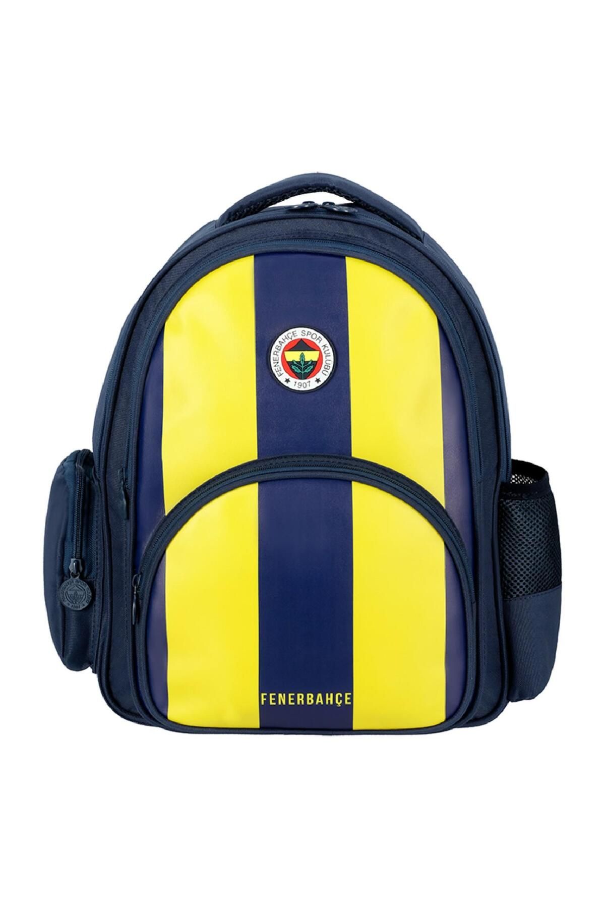 Fenerbahçe 3 Bölmeli Çubuklu Arma Baskılı Suni Deri Okul Sırt Çantası (25756)