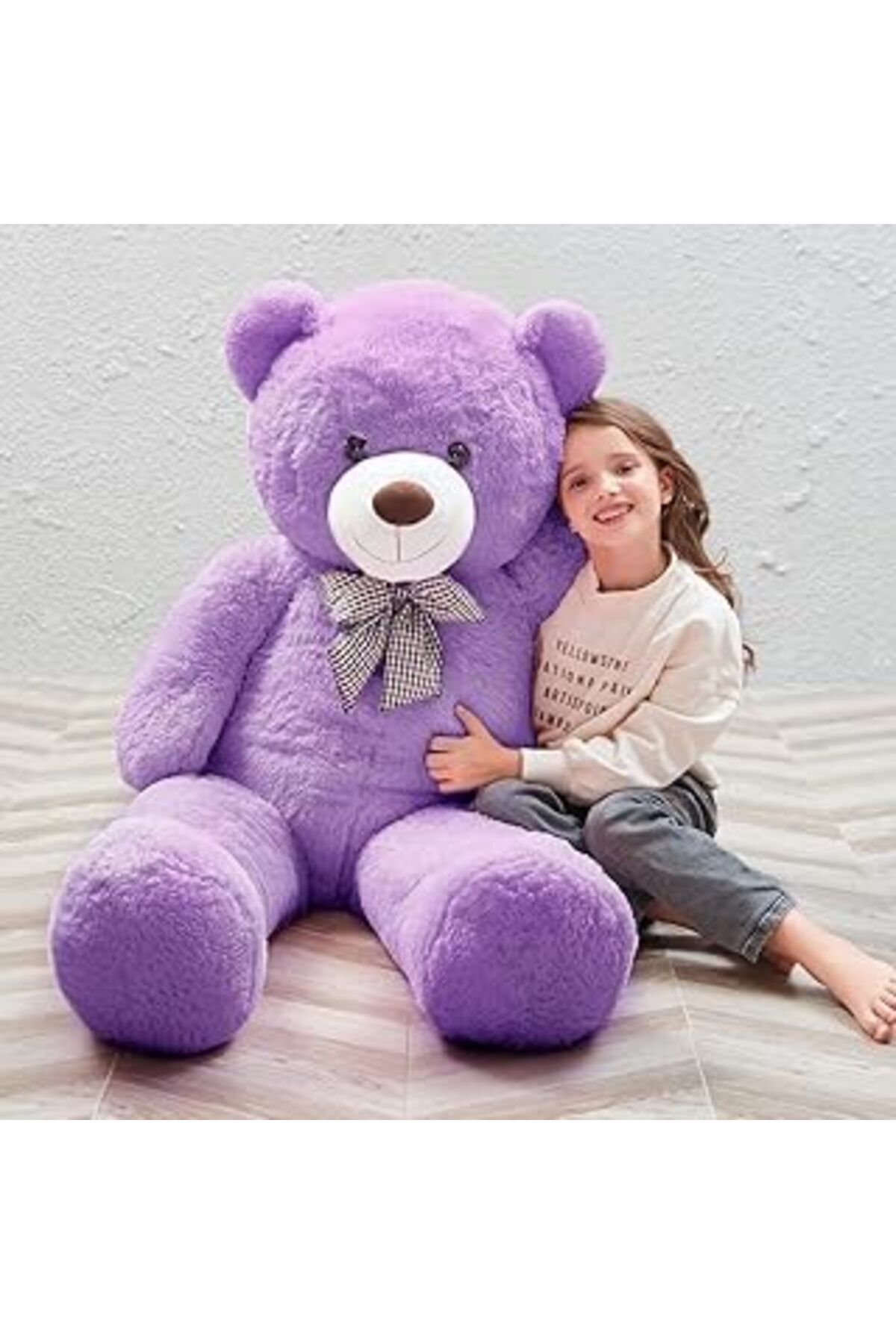 Pazarcan Peluş 120 Cm Papyonlu Sevimli Ayı - Sevgiliye Özel Hediye Lila