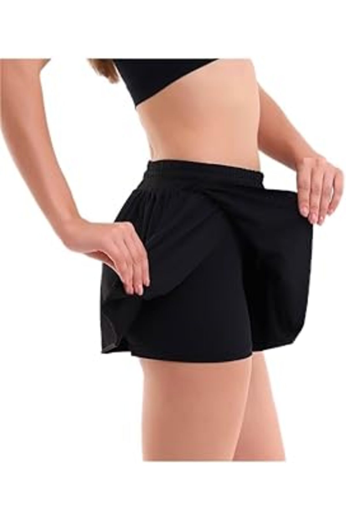 Karachil Fancy&Dancy Kadın Yüksek Bel Spor Şort Etek - Bel Kontrolü Olan Yoga Koşu Fitness Şort Etekleri – Ş