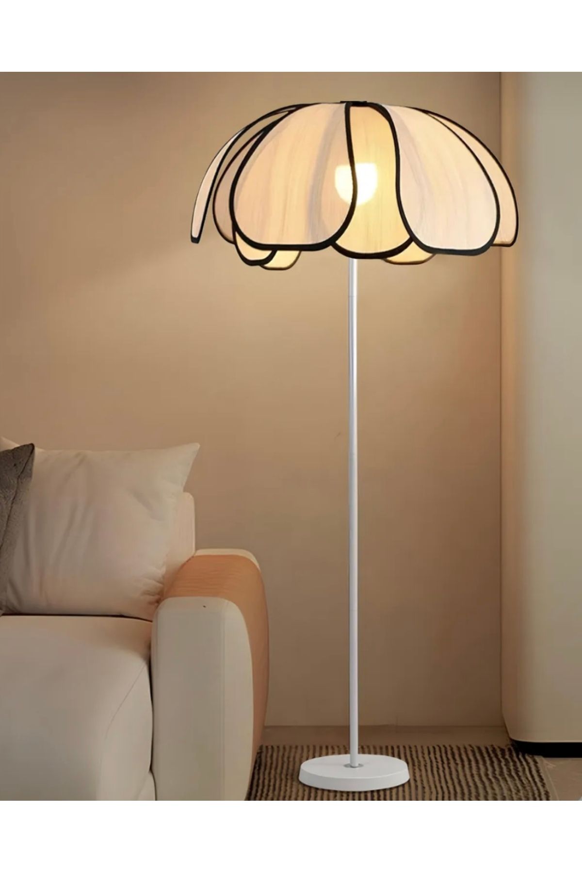 Buiva Modern Lambader İskandinav Boheme Jumeria Burenze Dekoratif Lambader Metal Gövde Ekru Kumaş Abajur