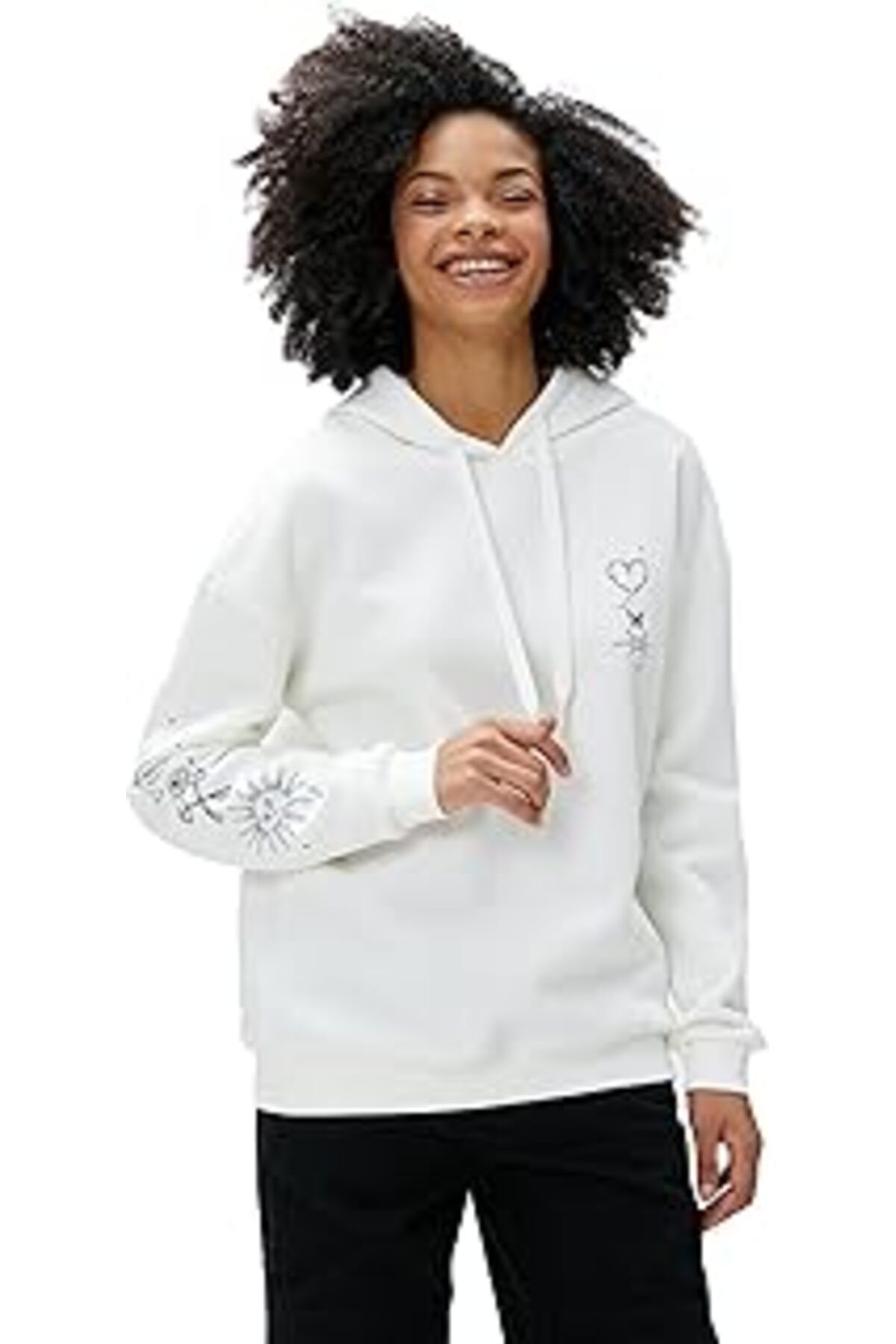Karachil Şardonlu Oversize Sweatshirt Kapüşonlu Baskılı Uzun Kollu