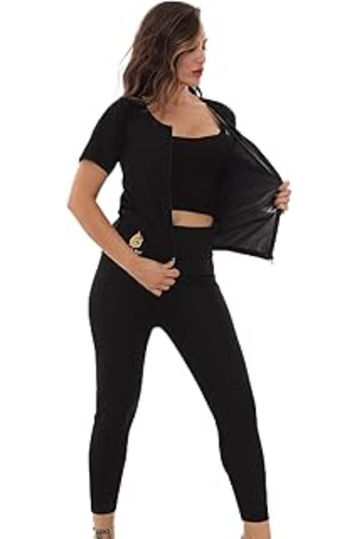 Mu Art Ahşap Unisex Incelme Yağ Yakma Spor Kıyafeti Tayt Ve Fermuarlı Takım