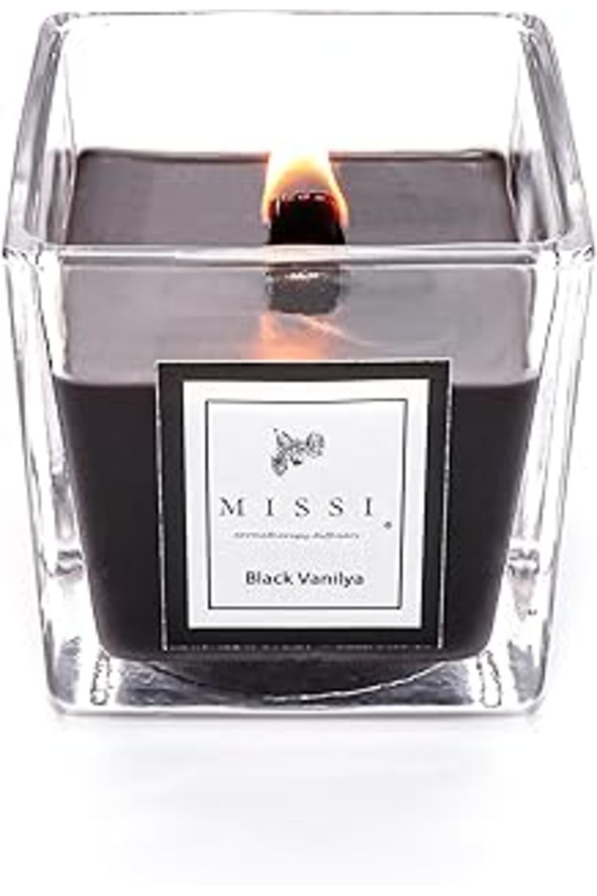 Pazarcan Large Siyah Ahşap Fitilli Black Vanilya Vegan Mum (8X8 Cm)