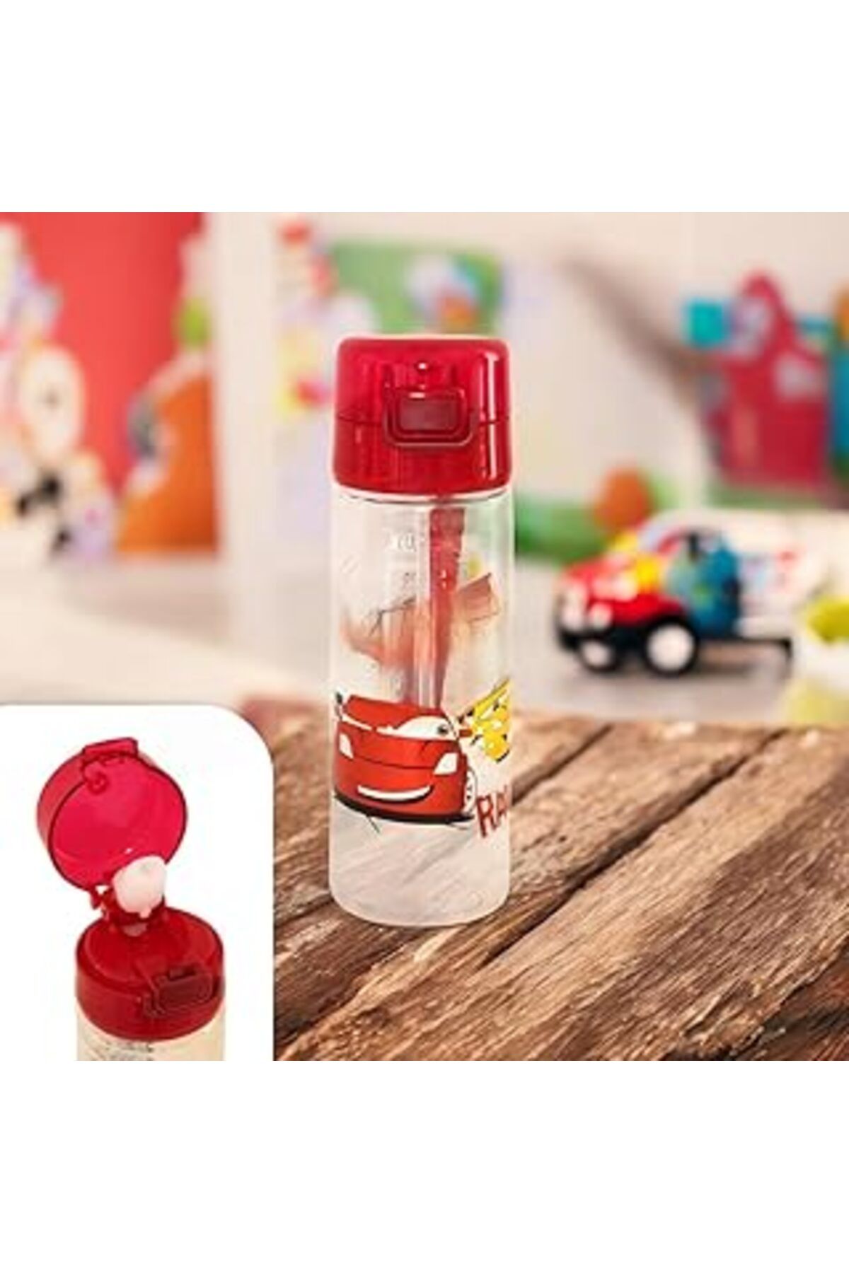 Qedii Matara Kirmizi Araba Desenli Pipetli 500ml Solo Tp705