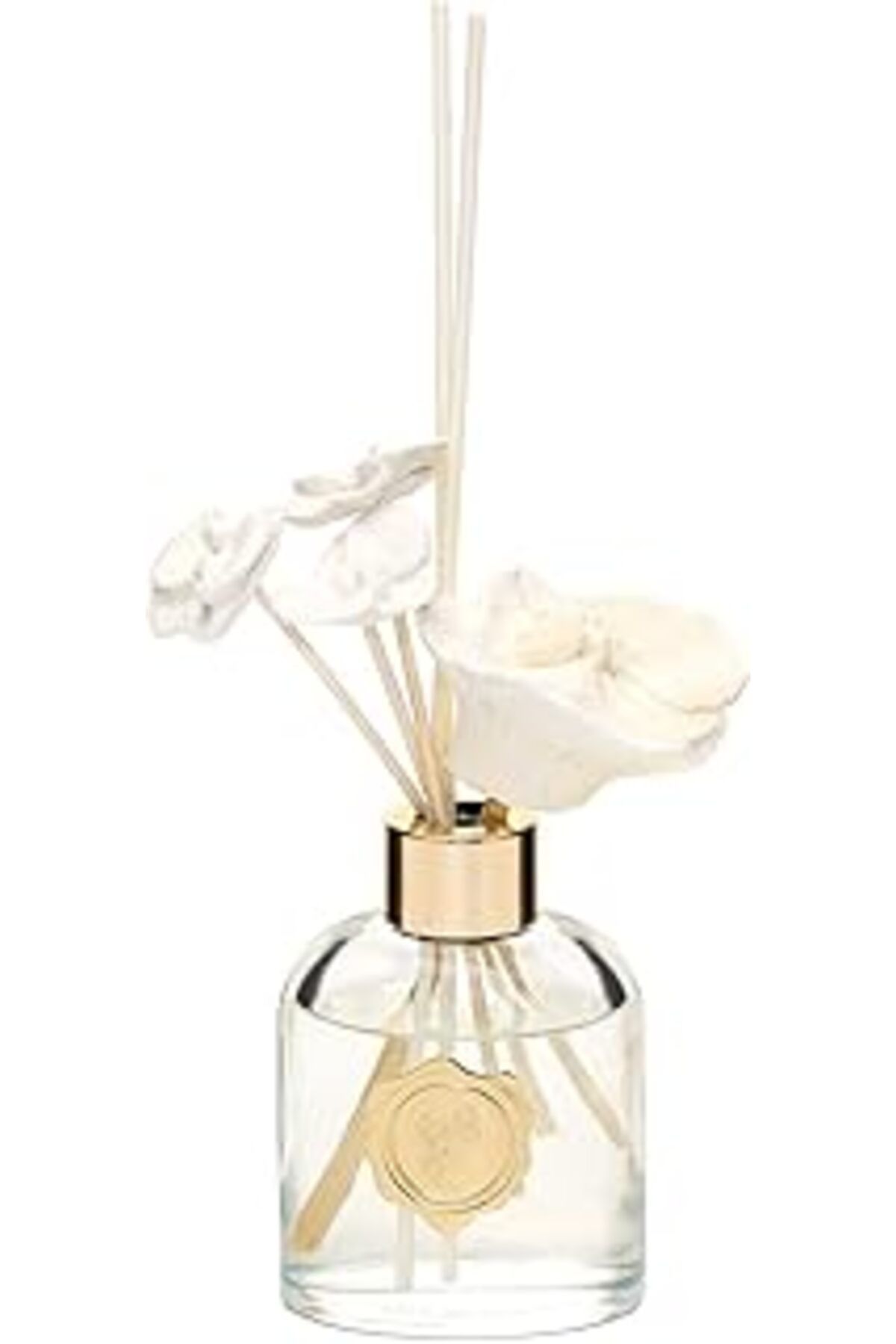 Karachil 130 Ml Elips Cam Şişe Seramik Çiçek Taşlı Bambu Çubuklu Oud Vanilya Oda Kokusu