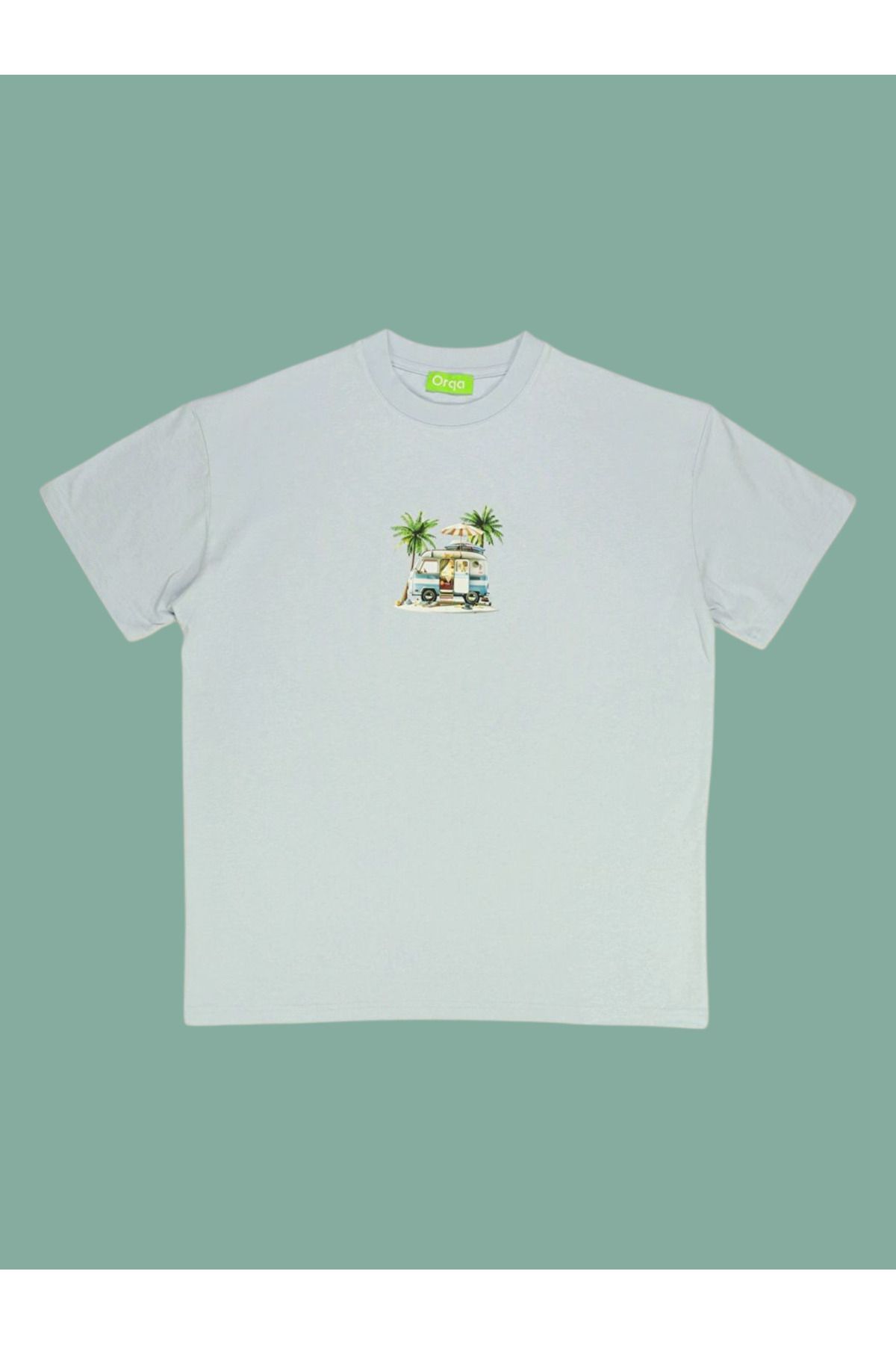 Orqa Unisex Mavi Vos Vos Karavan Baskılı %100 Pamuk Bebe Mavi Tshirt