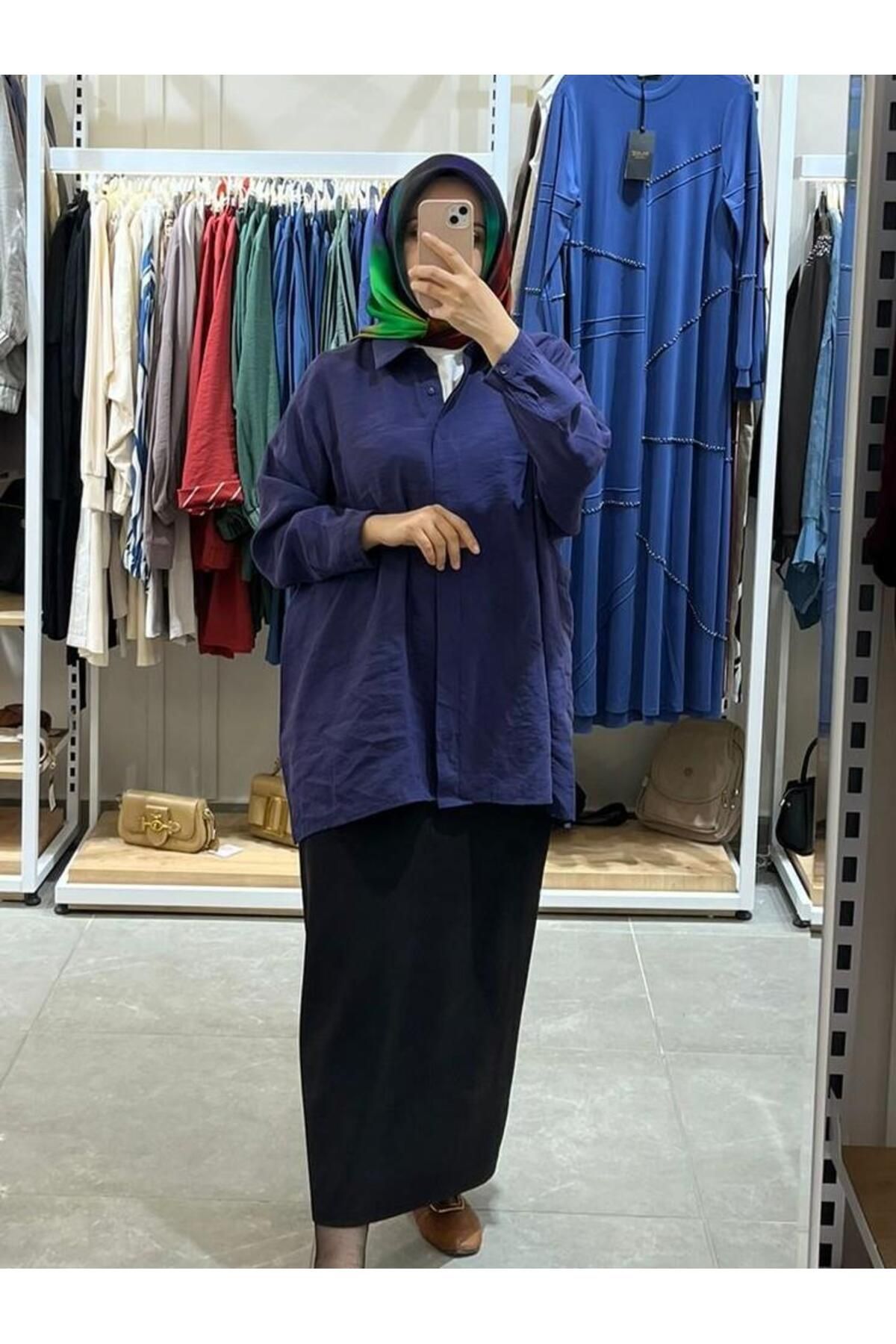 Nuss Oversize Düğmeli Gömlek Lacivert 3001