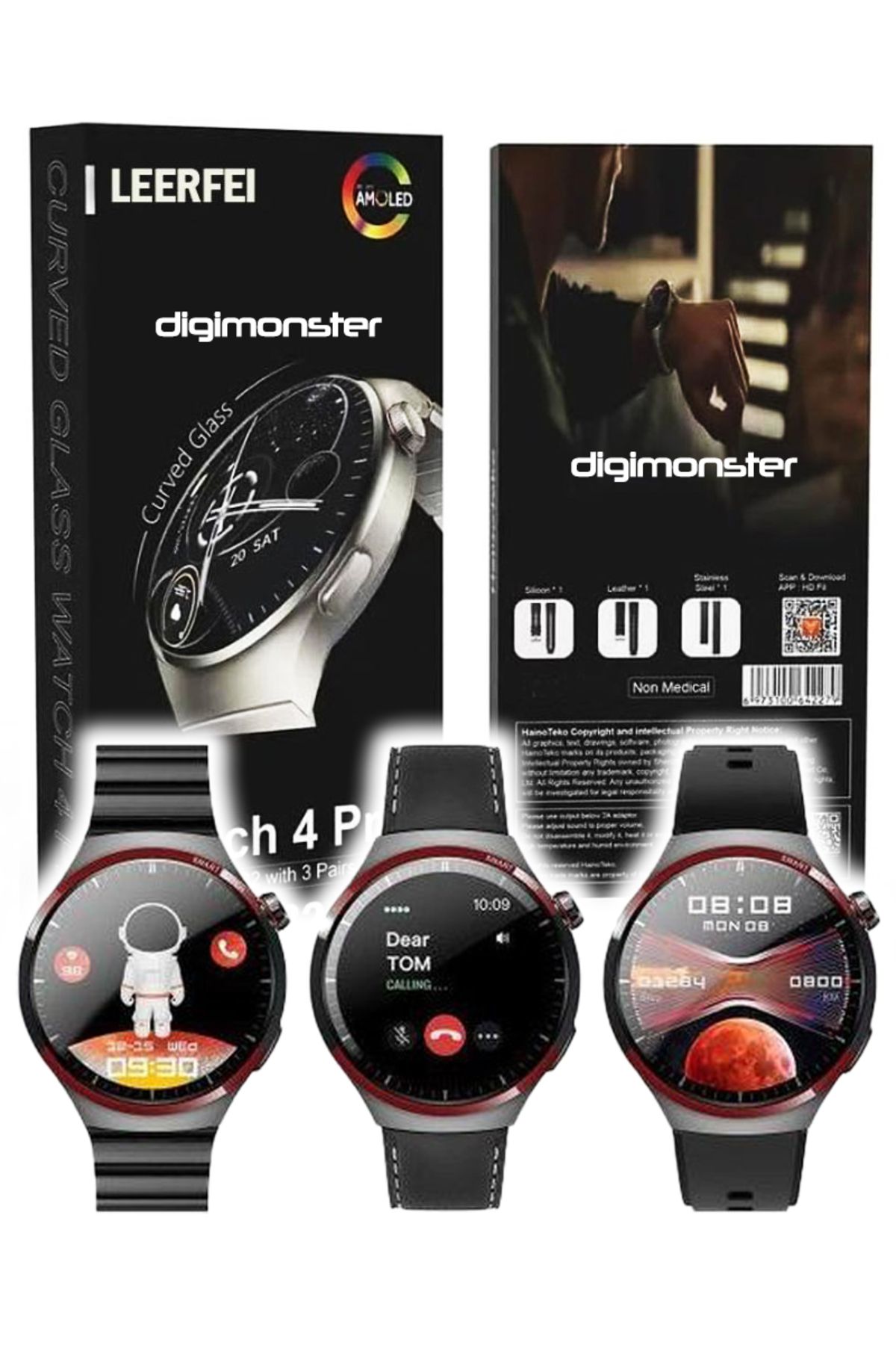 DigiMonster SW-32 Akıllı Saat - Bluetooth Arama, HD Ekran, Üç Kordonlu, Türkçe Menü