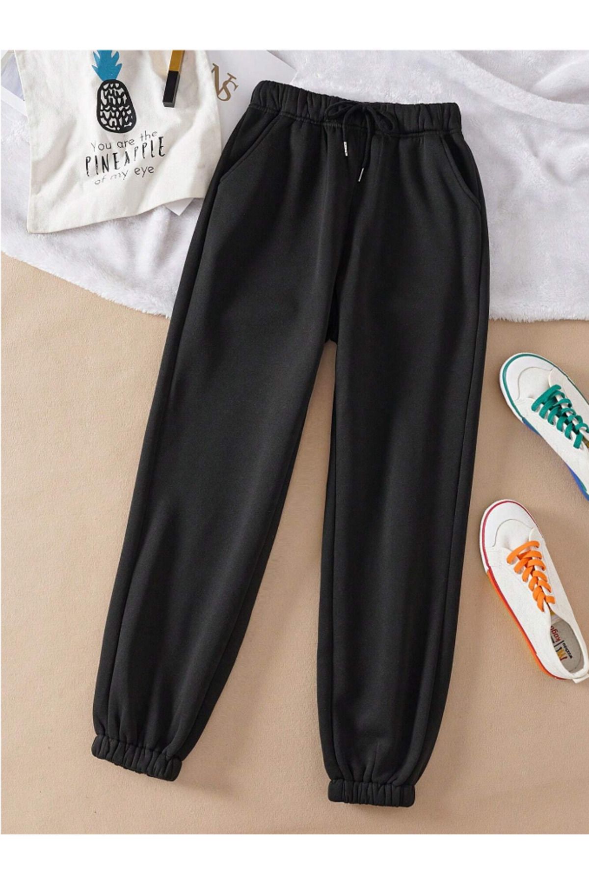 COHERENT Unisex Kadın/Erkek Düz Renkli Penye Kumaş Eşofman Altı Paça Lastik Jogger