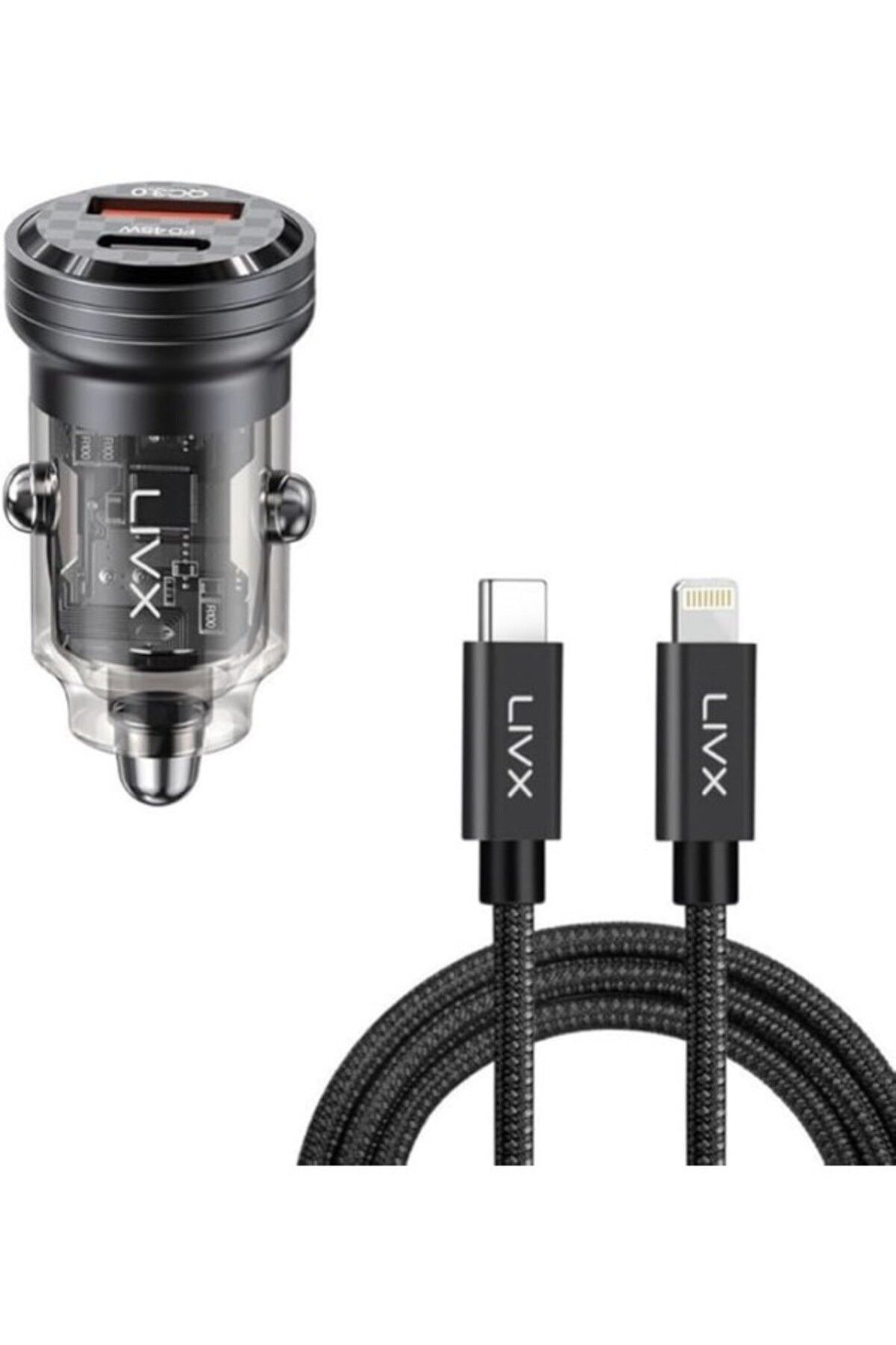 ShopZum Transparent 45W Pd/Qc Mini Araç Şarj Cihazı Ve 1 Metre Iphone Hızlı Şarj Kablosu L35 - Blt-00
