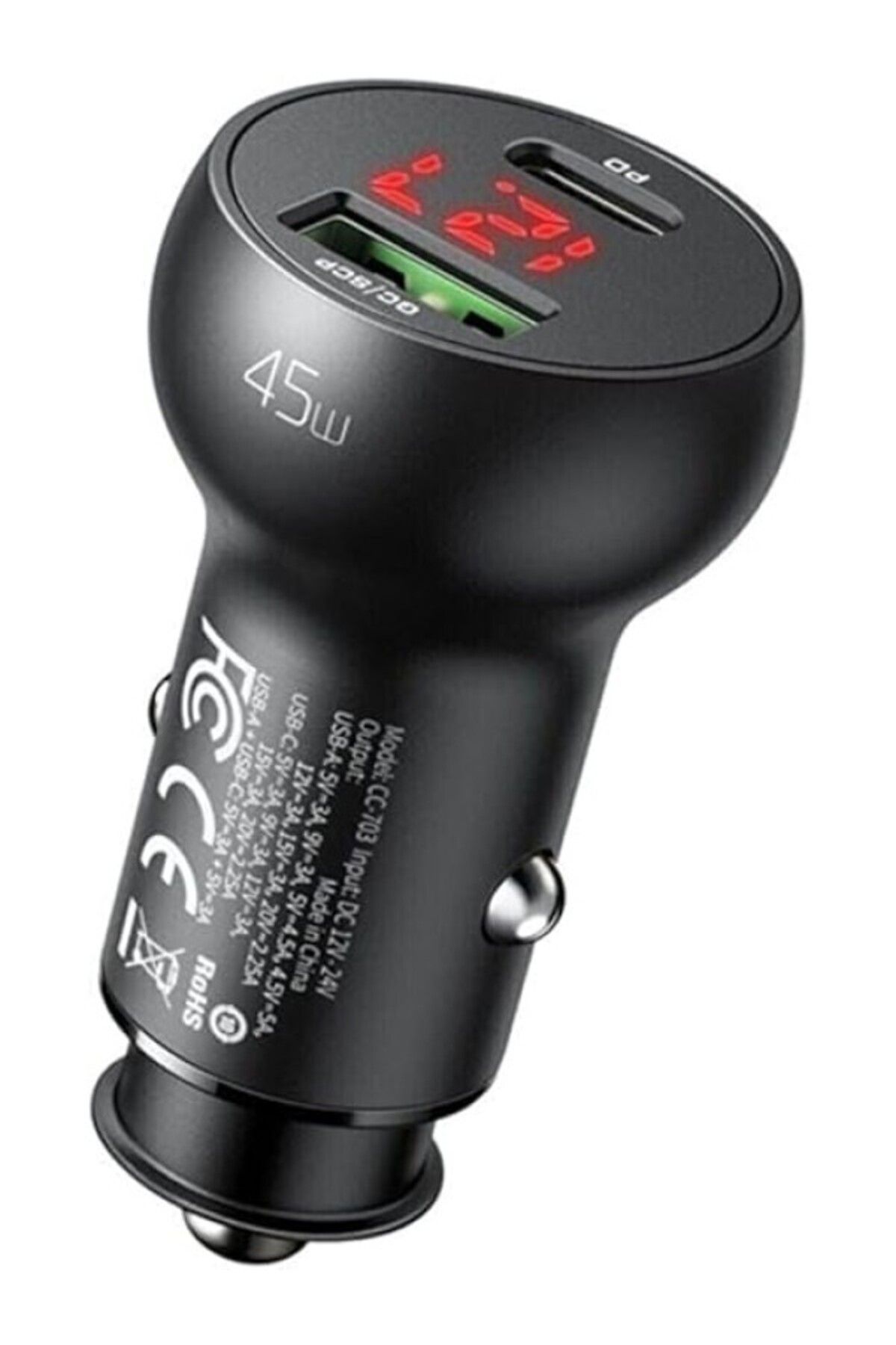 ShopZum Cc-7030 45W 1Xtype-C 1Xusb Girişli Dijital Göstergeli Araç Çakmak Şarjı- Siyah