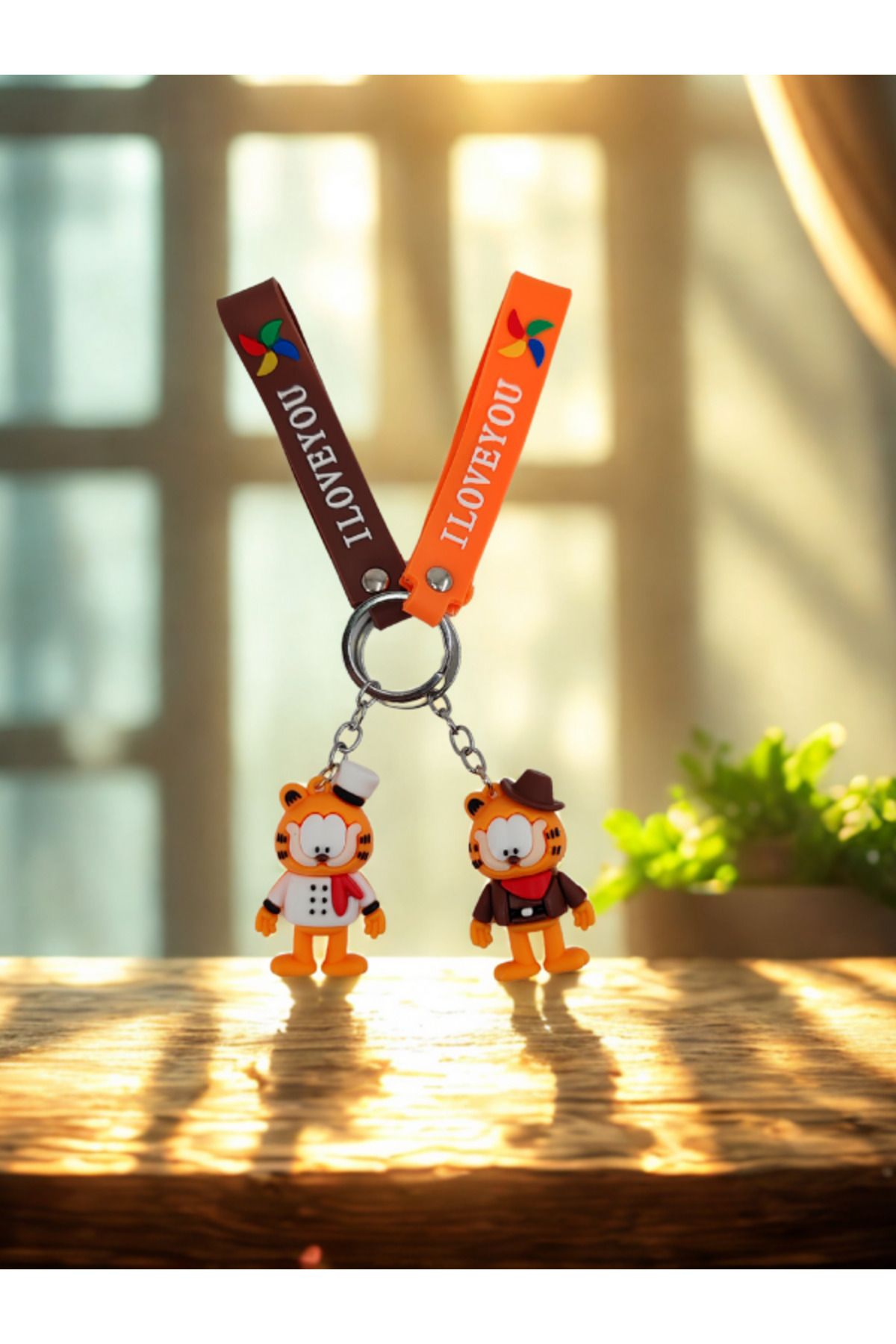 Shuttle Park Unisex Özel Tasarım Garfield Figürlü Sevimli Kedi 3D Silikon Anahtarlık Hediye Aksesuar 2 Adet