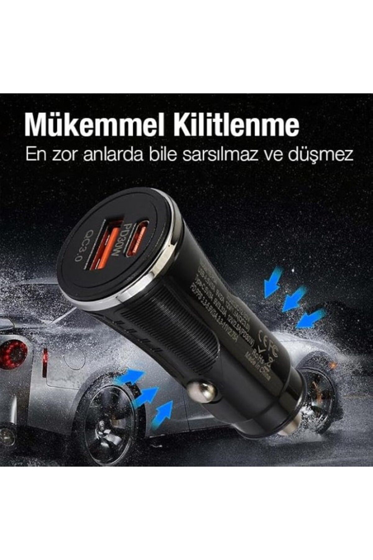 ShopZum Polham Qc3.0 Süper Hızlı 48W 1X Type C, 1X Usb Girişli Araç Şarj Başlığı, 12/24V Tüm