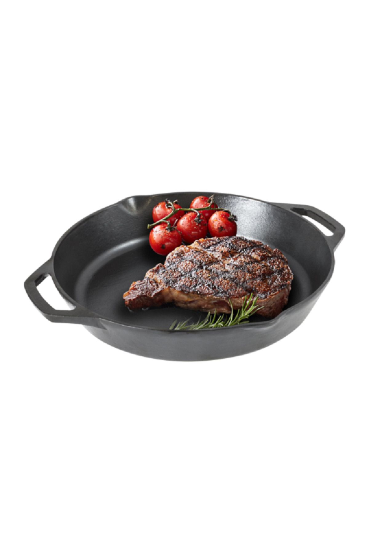 Lodge-Cast Iron Non-Stick Round Skillet Pan with Dual Loop Style Handle Black 12inch 4