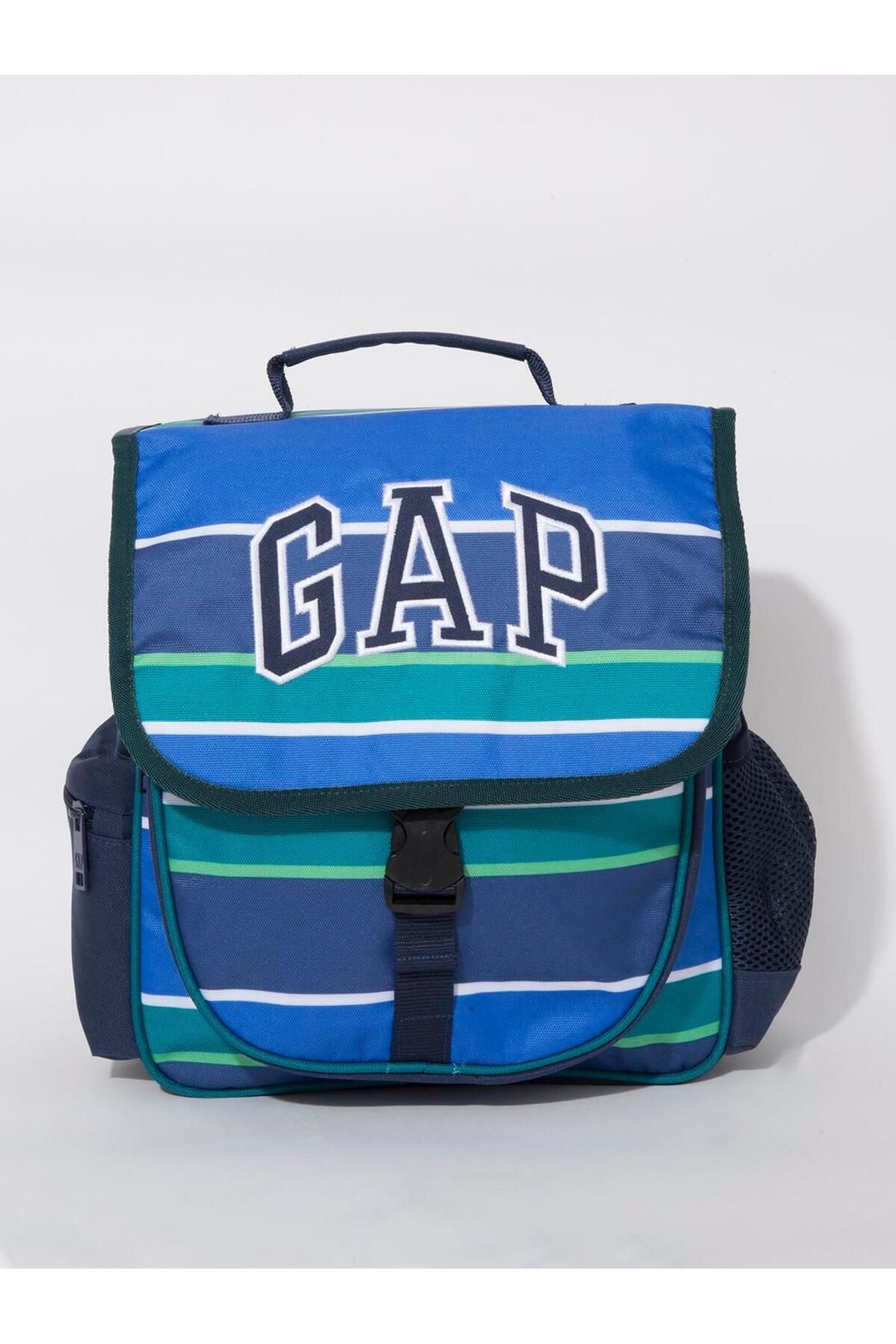 GAP 12818 Mavi Çizgili Erkek Çocuk Kapaklı Anaokulu Çantası