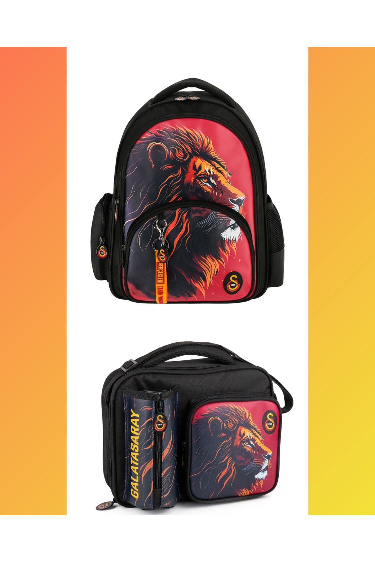 Galatasaray Official Lisanslı Leon Suni Deri Okul Çantası+Beslenme Çantası İkili Set 255set60