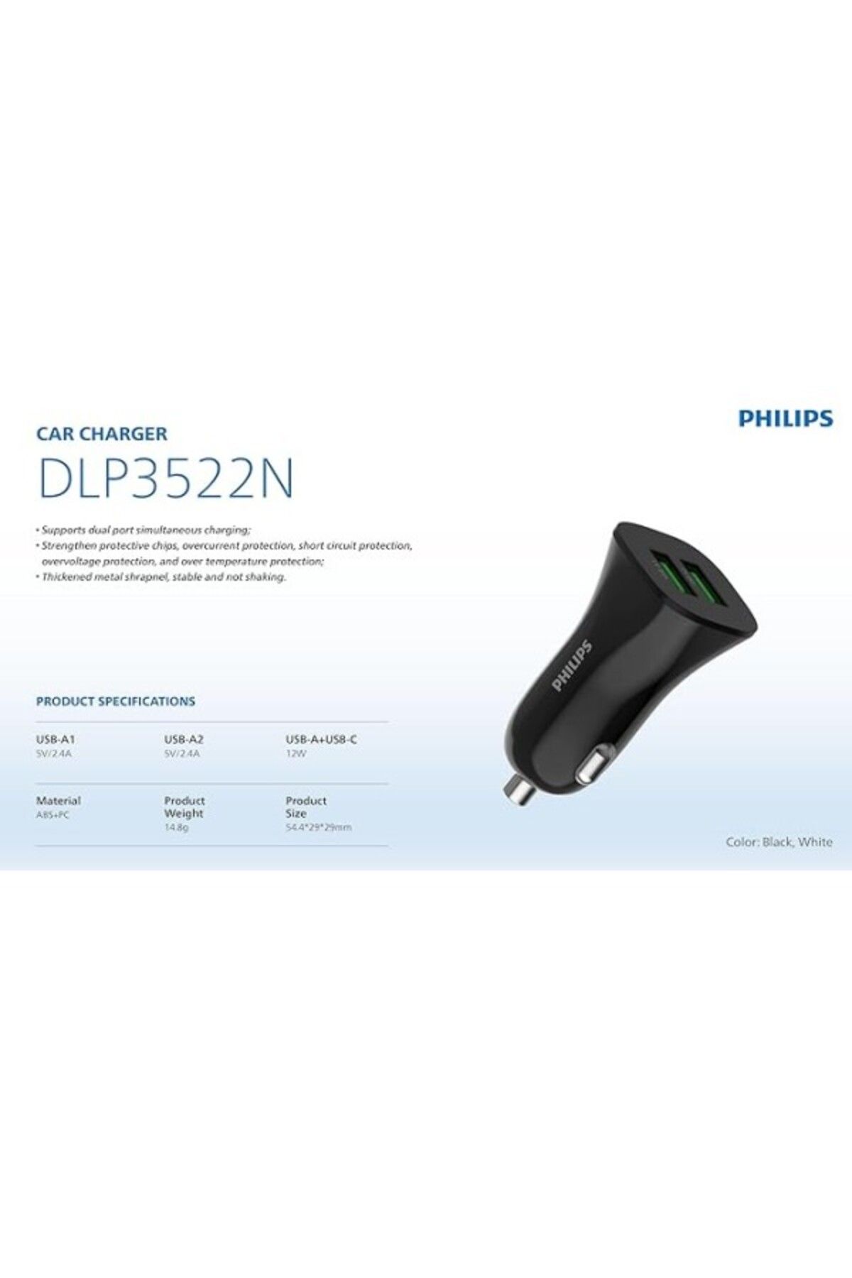 ShopZum Dlp3522N Çift Usb-A Portlu Araç Şarj Adaptörü, 5V 2.4A Çıkış, 12-24V Giriş, Kompakt Tasarım